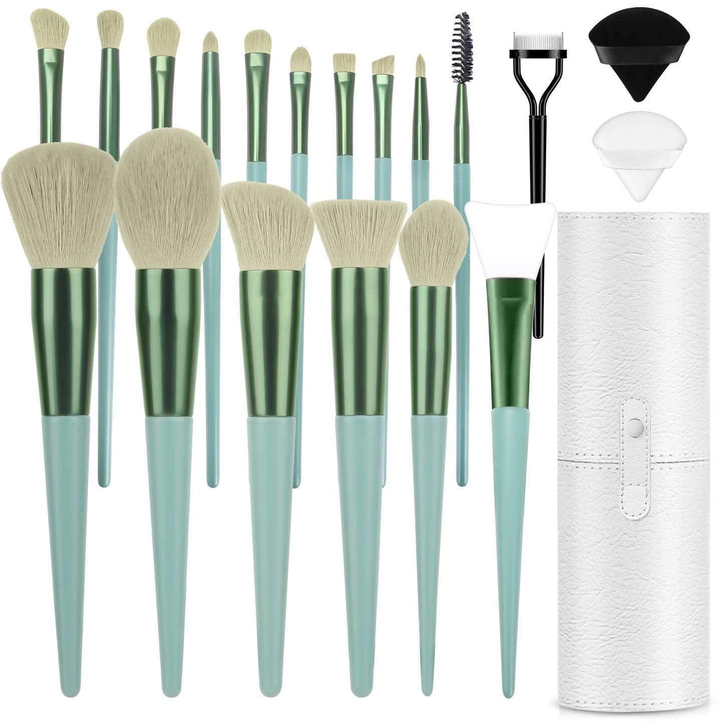LUXBRU Makeup Brushes With Case 20PCs Professional Makeup Brush Set, Foundation Powder Eyeshadow Brush Set Eyebrow Concealer Contour Travel Brushes Kit with Holder & 2 Powder Puff-White