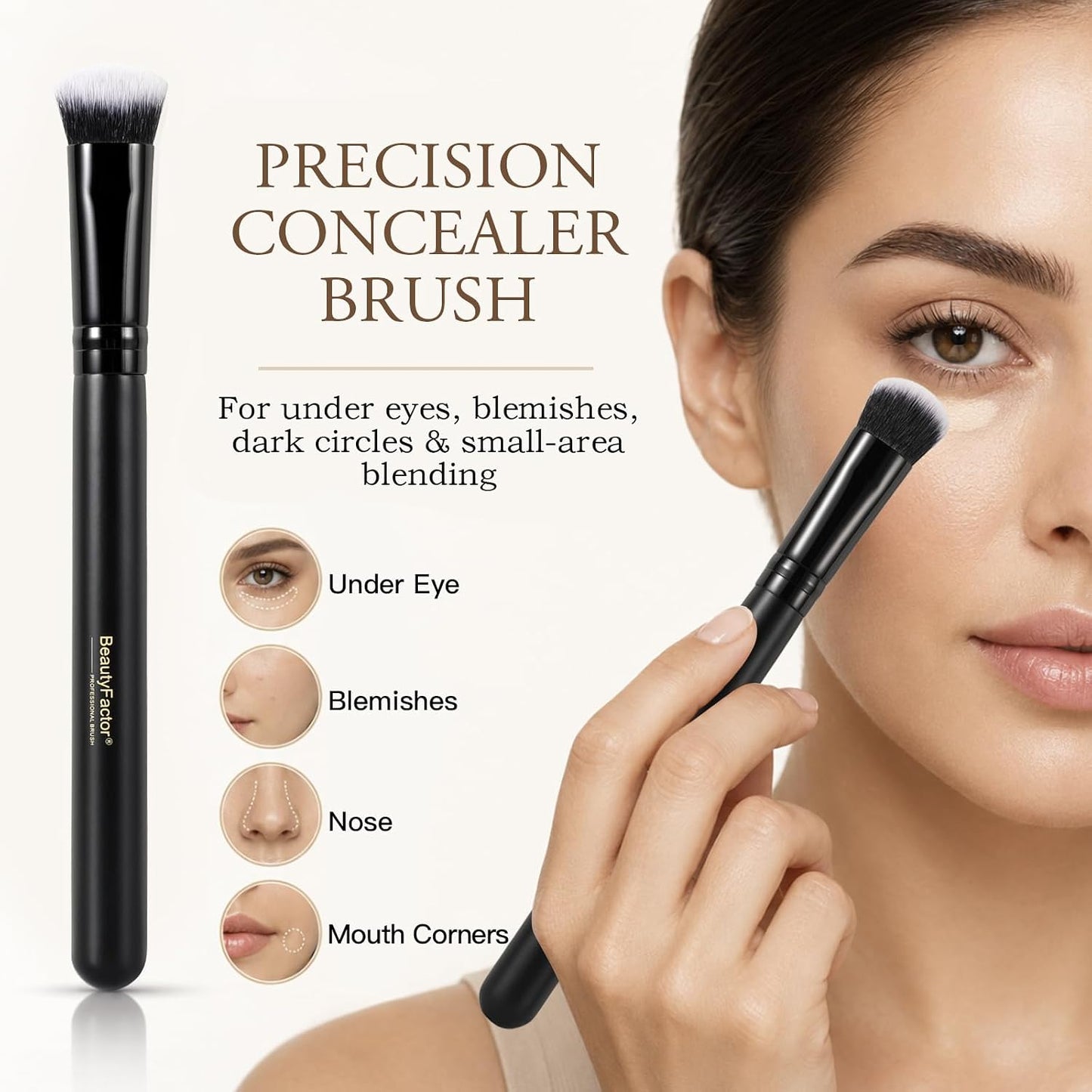 Concealer Brush, Under Eye Blending Brush | For Liquid and Cream Concealer, Small Makeup Brush for Dark Spots, Blemishes,Dense Soft Synthetic Bristles (Black)