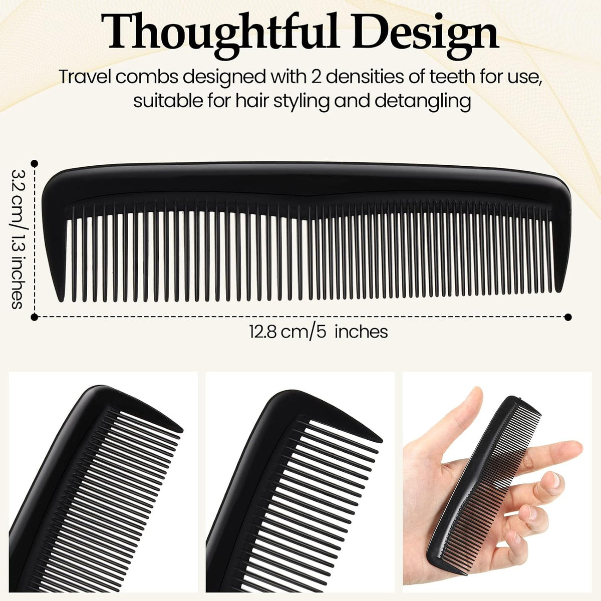 150 Pcs Combs Bulk, 5" Black Fine and Wide Tooth Plastic Comb for Women Men | Travel size, hair styling daily use, bulk supply for homeless, charity salon, school, nursing home