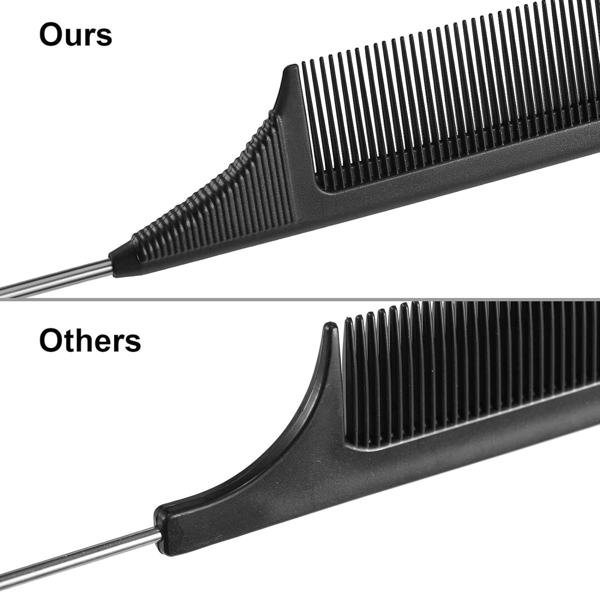 Leinuosen 3 Pack Rat Tail Comb Carbon Fiber,Black | Steel Pin Tail for Sectioning, Heat Resistant Teasing, Pick Comb for Women Wig Styling, Fishtail Design for Salon Updos