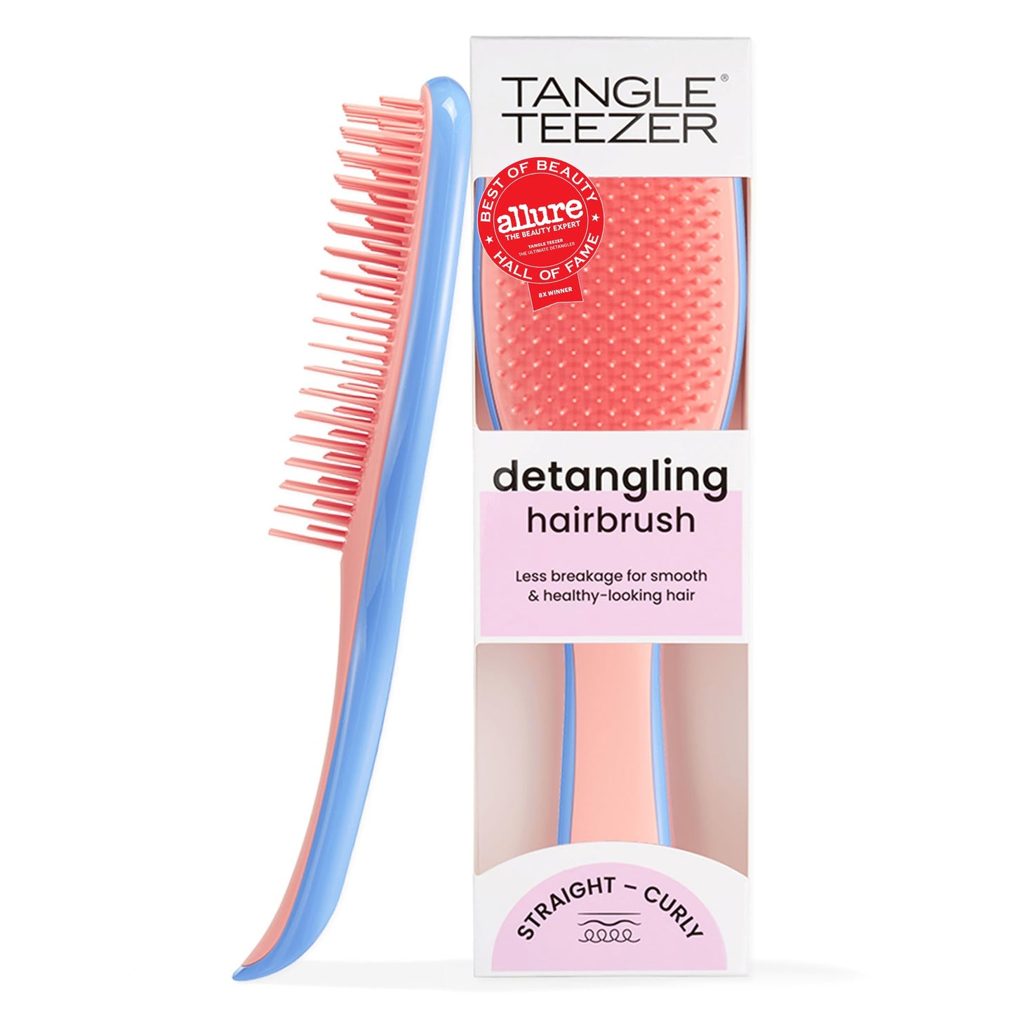 Tangle Teezer Ultimate Detangler Brush, Straight to Wavy, Millennial Pink | Patented two-tier, regular-flex teeth reduce breakage & split ends on wet or dry hair; Shower-friendly hairbrush for all ages