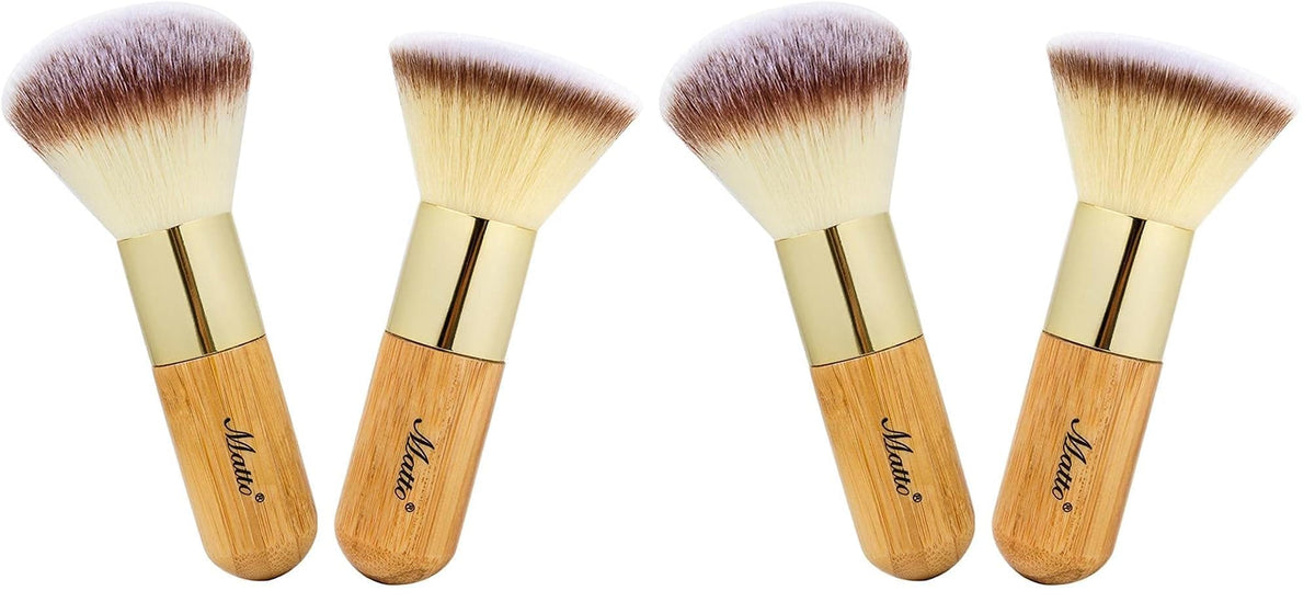 2-Piece Short Makeup Brush Set with Powder and Foundation Brushes | Short bamboo handle makeup brushes for travel. Powder brush for loose or pressed powder. Foundation brush for liquid, cream