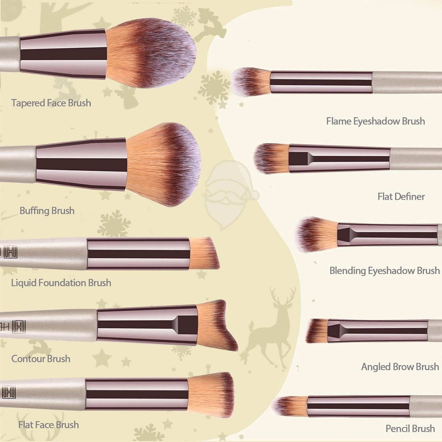 Makeup Brushes Set, HEYMKGO Portable Makeup Brush Set Professional Champagne Gold Premium Synthetic Foundation Brush Powder Concealers Eye Shadows Blush with Cosmetic Bag 10PCS Common Types