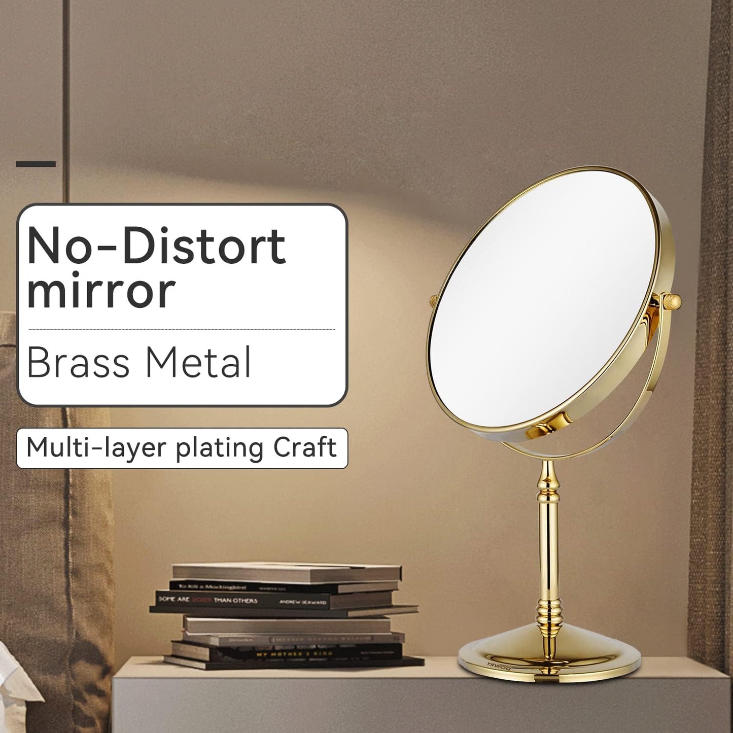 DOWRY Makeup Mirror 10x Magnification Vanity Mirror Tabletop Two-Sided Swivel Gifts for Women Wife Mom Teengirls Gold Finish(10X)