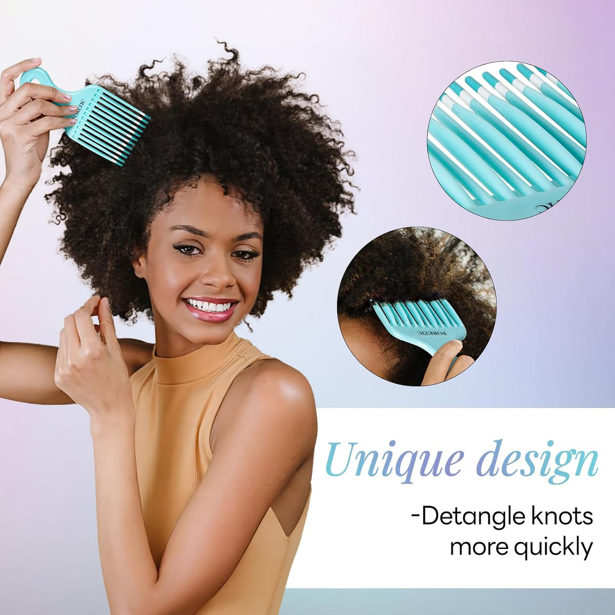Smooth Hair Pick Comb for Curly, Thick, Medium to Long Hair, Facial Hair（Blue, Purple）