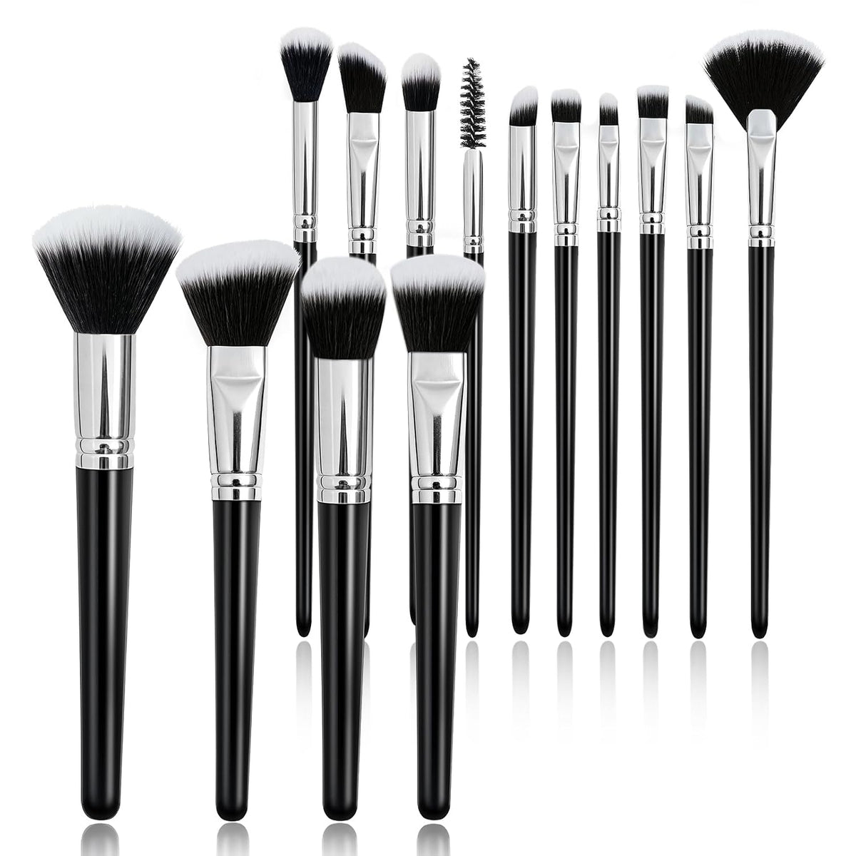 Makeup Brushes, 14 Pcs Travel makeup Brush Set, Black | Fibrous bristles, high density, fluffy, one-handle design，for Foundation, Concealer, Blush and Eyeshadow Brush