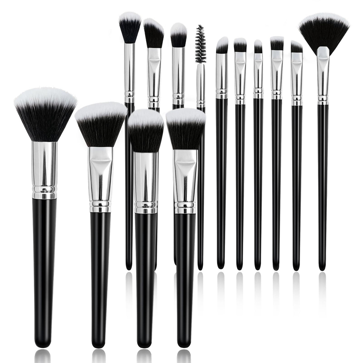 Makeup Brushes, 14 Pcs Travel makeup Brush Set, Black | Fibrous bristles, high density, fluffy, one-handle design，for Foundation, Concealer, Blush and Eyeshadow Brush