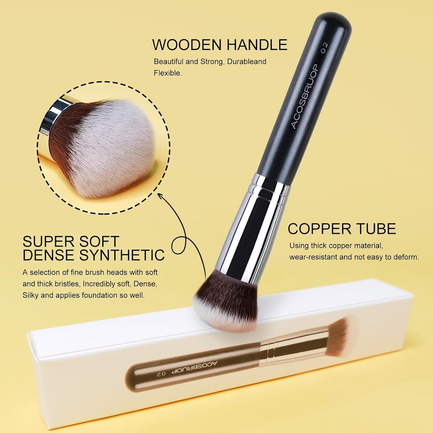 Foundation Brush, Round Top Kabuki Foundation Brush and Professional Grade Makeup Brush for Liquid Blending Mineral Powder Bufting Stippling Makeup Tools, Black