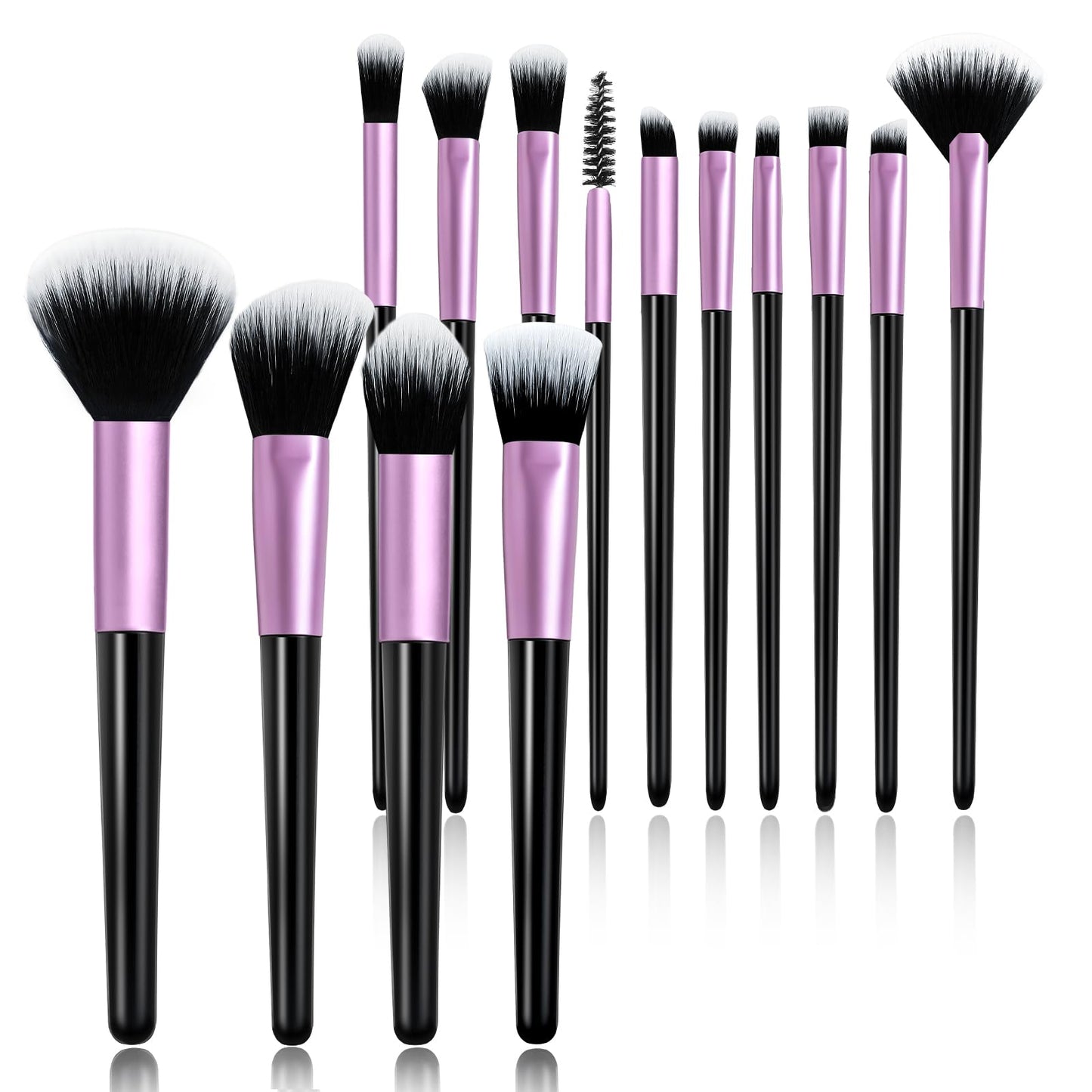 Makeup Brushes, 14 Pcs Travel makeup Brush Set, Black | Fibrous bristles, high density, fluffy, one-handle design，for Foundation, Concealer, Blush and Eyeshadow Brush