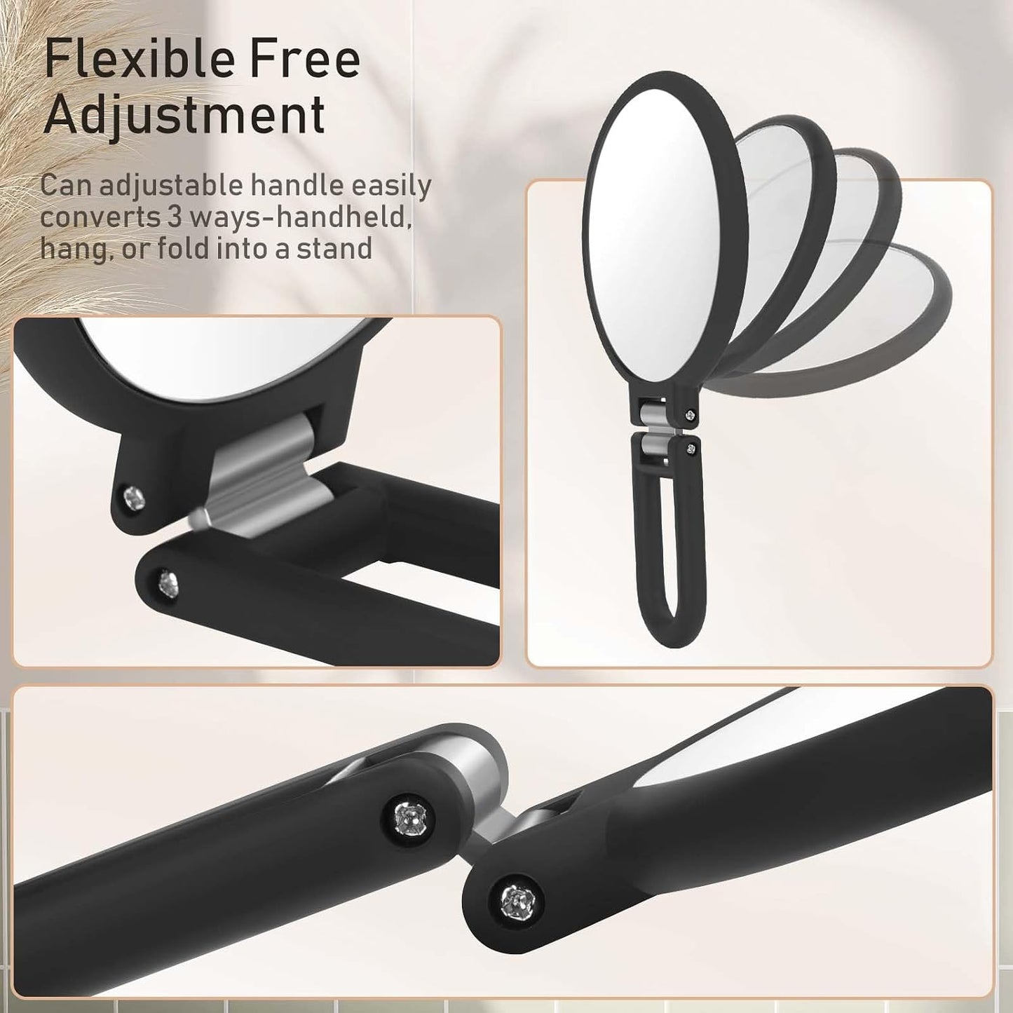 CLSEVXY Magnifying Handheld Mirror Double Sided, 1X 20X Magnification Hand Mirrors, Travel Folding Hand Held Mirror, 360°Rotation Pedestal Makeup Vanity Mirror