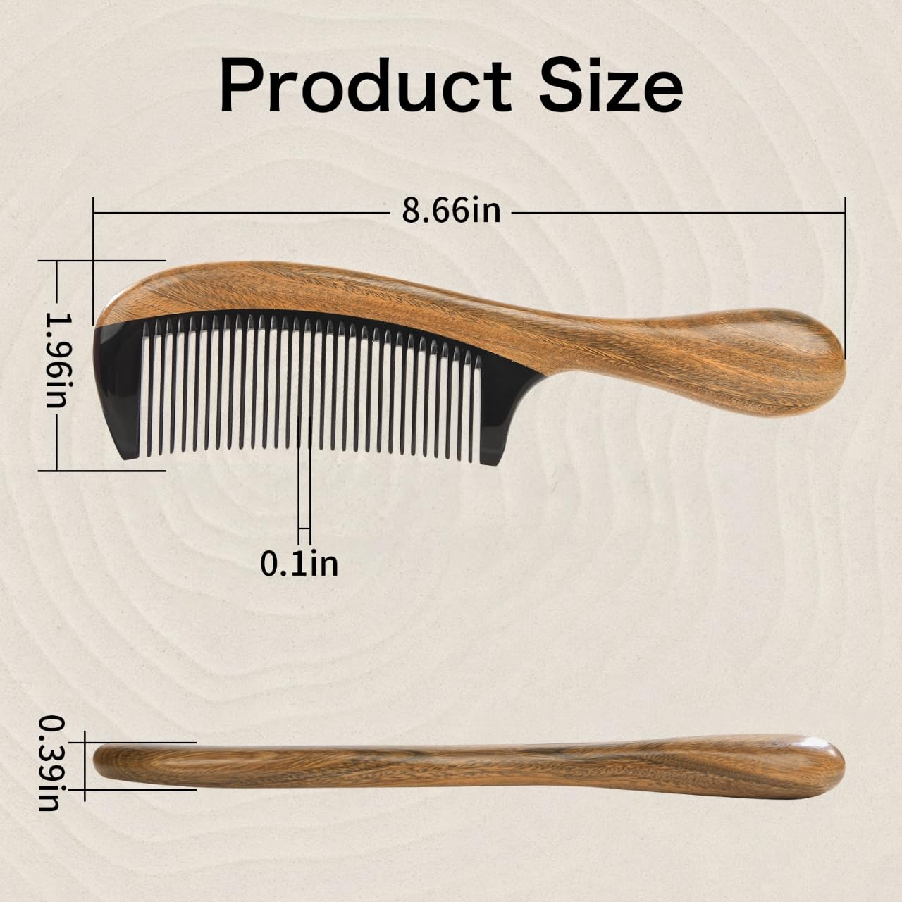 Onedor Handmade Buffalo Horn and Sandalwood Hair Combs - Anti-Static Natural Scent Wooden Detangler (Fine Tooth) | Handmade, Green Sandalwood Handle, 8 x 2 in, 0.1 in Tooth Spacing, Rounded Teeth, Helps Reduce Static, Men and Women