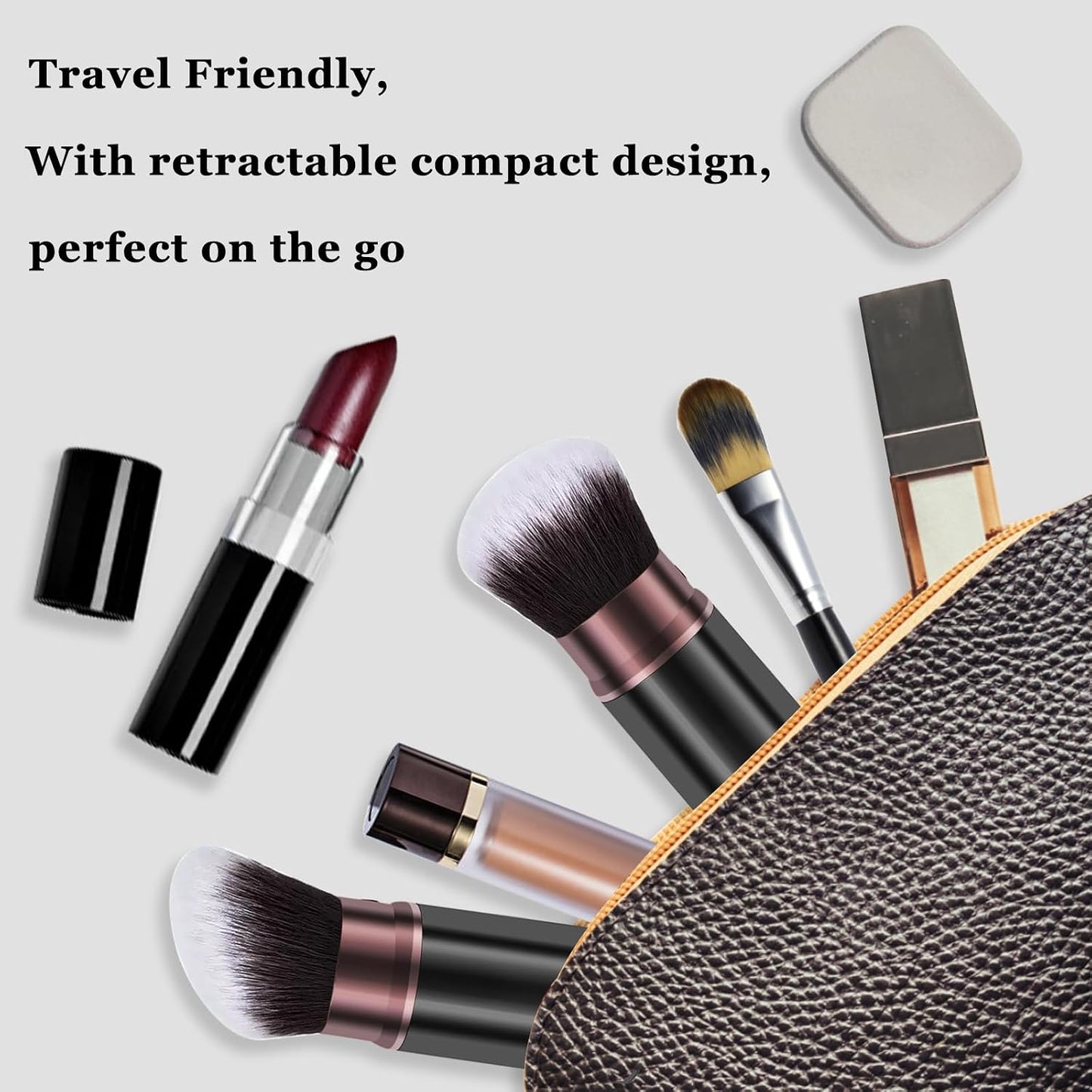Retractable Kabuki Brushes, 2 Pack Travel Powder Face Makeup Brush Set | Professional Makeup Brushes for Foundation, Blush, Bronzer, Flawless Cosmetics, Cruelty Free with Aluminum Handle, Cover