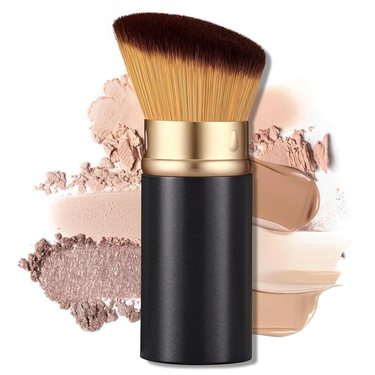 Angled Kabuki Brush with Retractable Desige For Professional makeup | Flawless Application of Foundation,Powder,Blush,Bronzer With Aluminium Body, Non-Toxic Bristles,Cream&liquid cosmetics(Black)