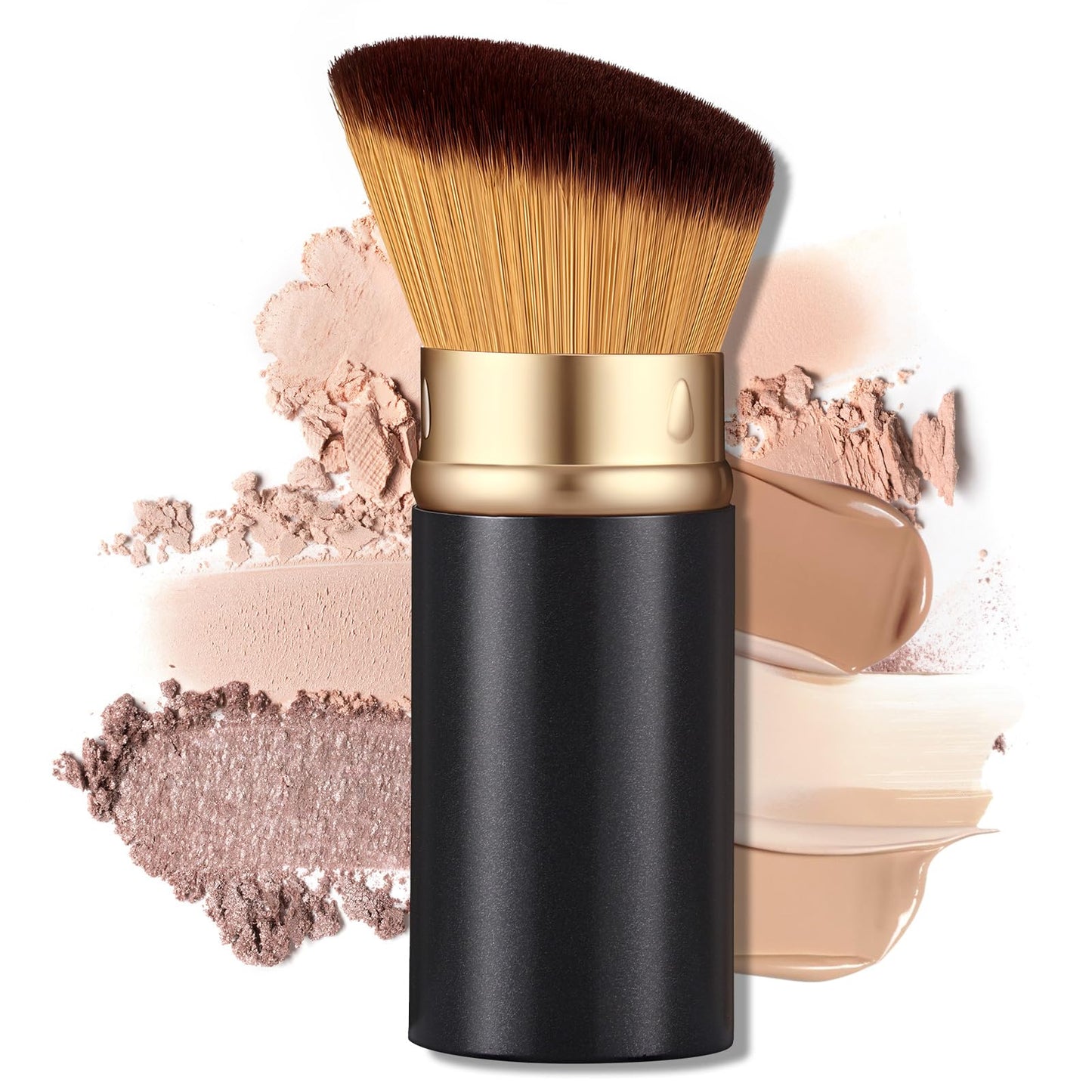 Angled Kabuki Brush with Retractable Desige For Professional makeup | Flawless Application of Foundation,Powder,Blush,Bronzer With Aluminium Body, Non-Toxic Bristles,Cream&liquid cosmetics(Black)