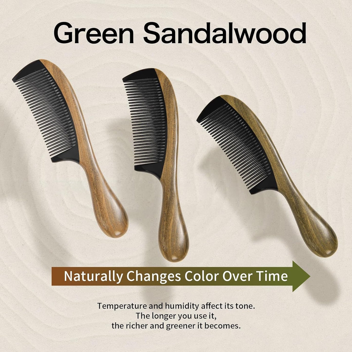 Onedor Handmade Buffalo Horn and Sandalwood Hair Combs - Anti-Static Natural Scent Wooden Detangler (Fine Tooth) | Handmade, Green Sandalwood Handle, 8 x 2 in, 0.1 in Tooth Spacing, Rounded Teeth, Helps Reduce Static, Men and Women