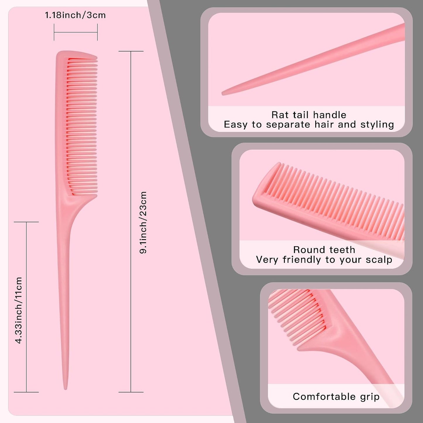 4 Pcs Rat Tail Comb Set for Women -Fine Tooth Styling comb with Pick, Anti-Static Heat Resistant Teasing Comb,Professional Hair Parting Tools for Smooth Detangling, Updos & Salon-Perfect Hairstyles.