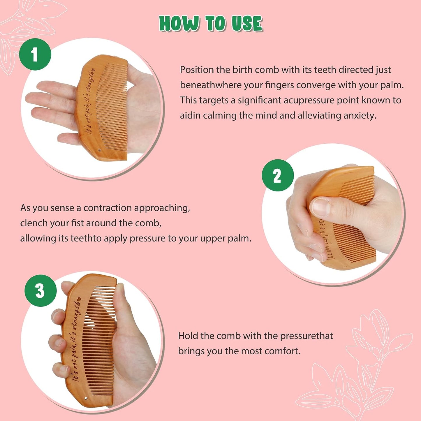 Arrozon Birth Comb for Women Labor, Pregnant Mom Hospital Bag Must Haves | Labor and Delivery Essentials Wooden Labor comb Natural New Mom Gifts Birthing Comb