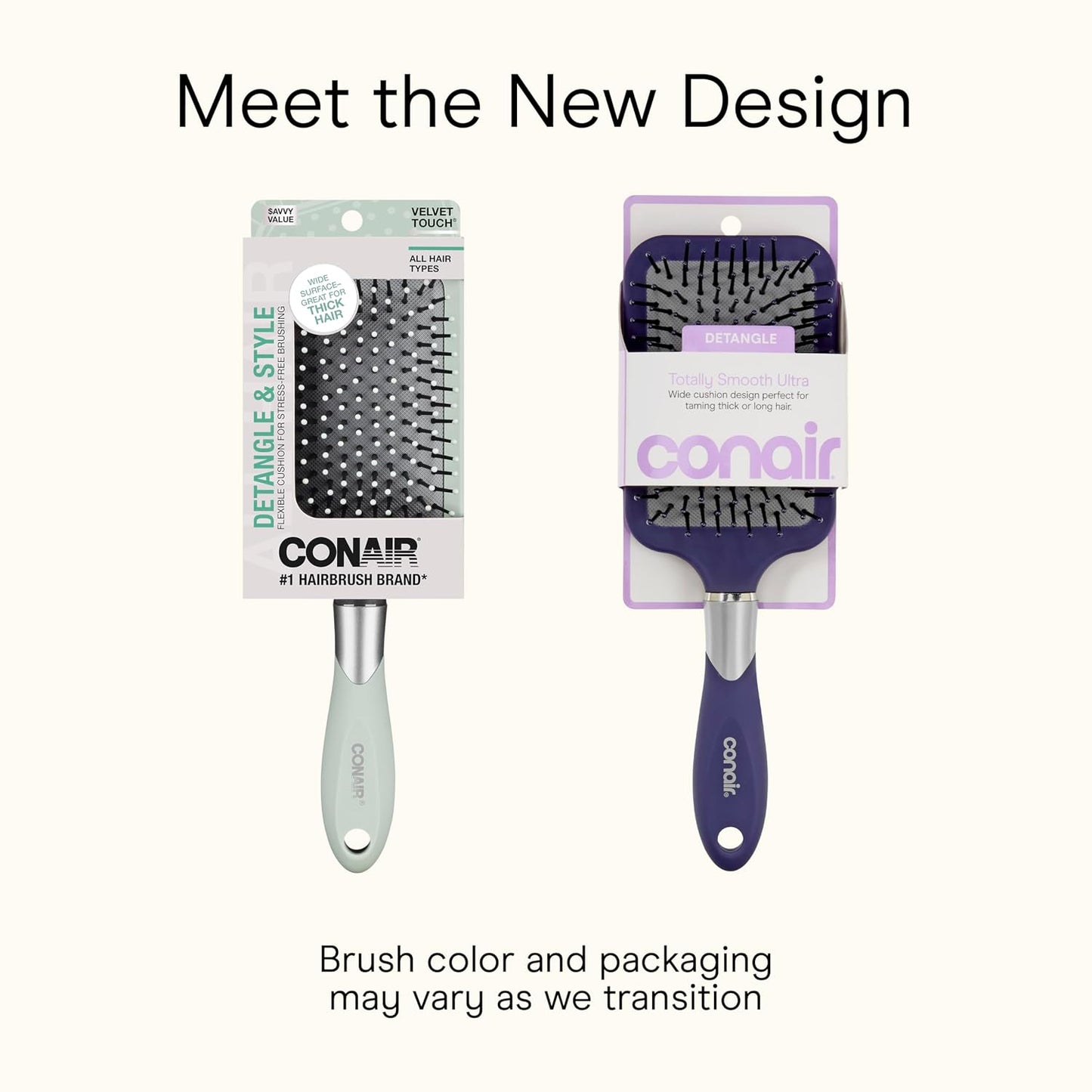 Conair Paddle Hair Brush, Ultra Wide Detangling Design for Thick Hair | Paddle detangler brush with ball-tipped bristles, a soft-touch handle, and a flexible cushion base for stress-free brushing