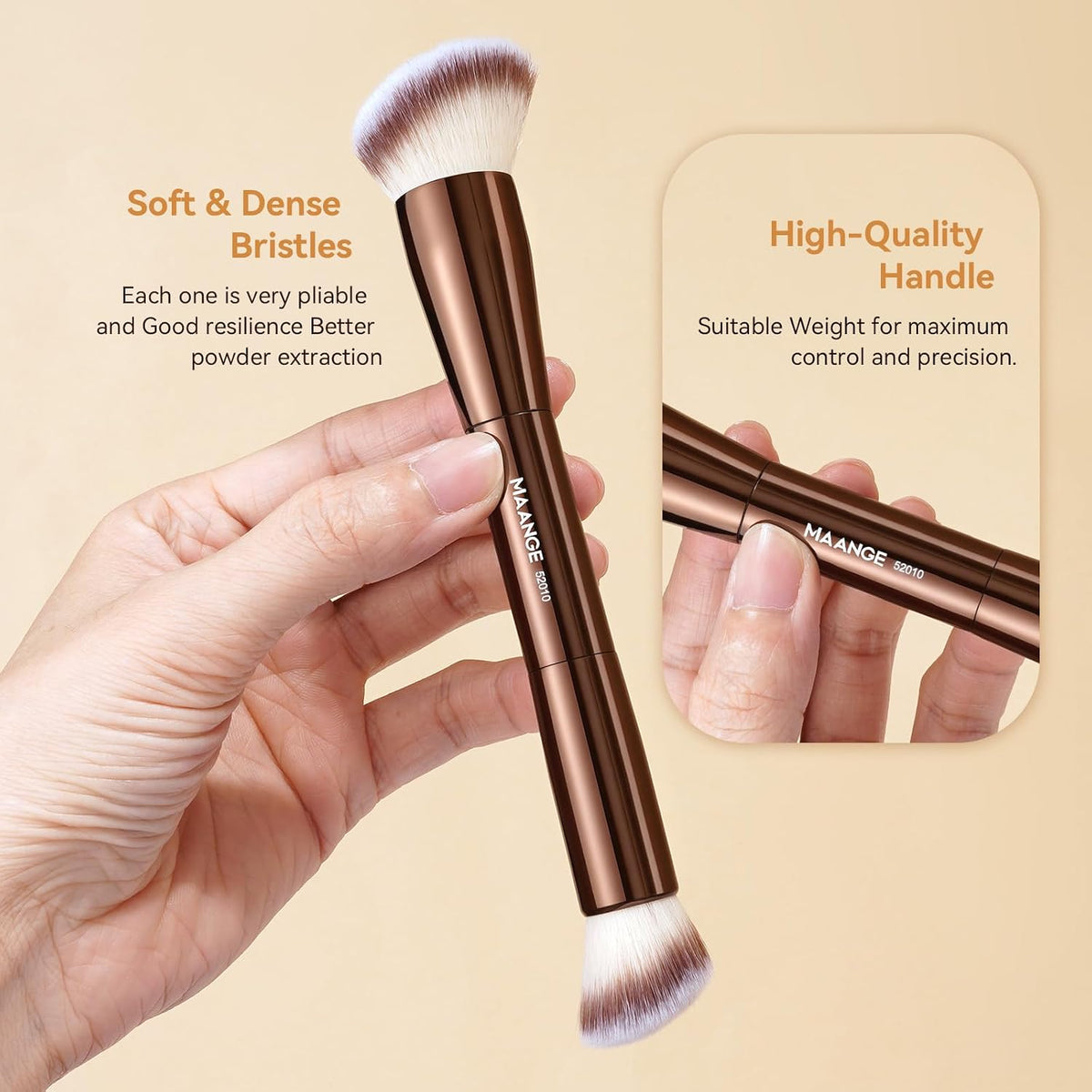MAANGE 4 PCS Foundation Makeup Brush Set Double-ended Kabuki Contour Brush for Liquid Powder Concealer Cream Cosmetics Blending Blush Face Makeup Tools Kit (Coffee)