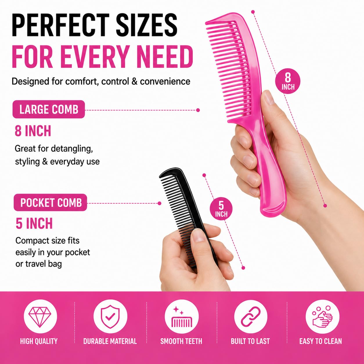(6 Pack) 8" Colorful Dressing Comb Dresser Comb Round Handle Comb Hair Combs and (1 Pack) 5" Favorict Pocket Comb (A)