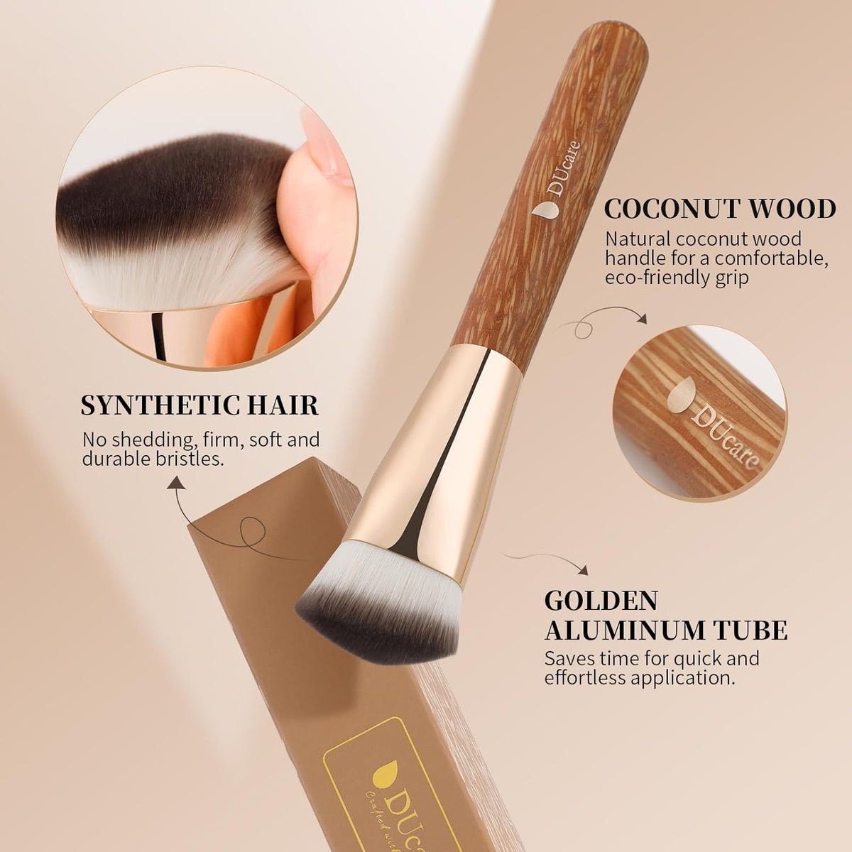 DUcare Pinnacle Foundation Brush, Professional Makeup Brush | For Buffing, Blending & Building Coverage, Made with Soft, Vegan & Cruelty-Free Fibers for Liquid or Cream Foundation
