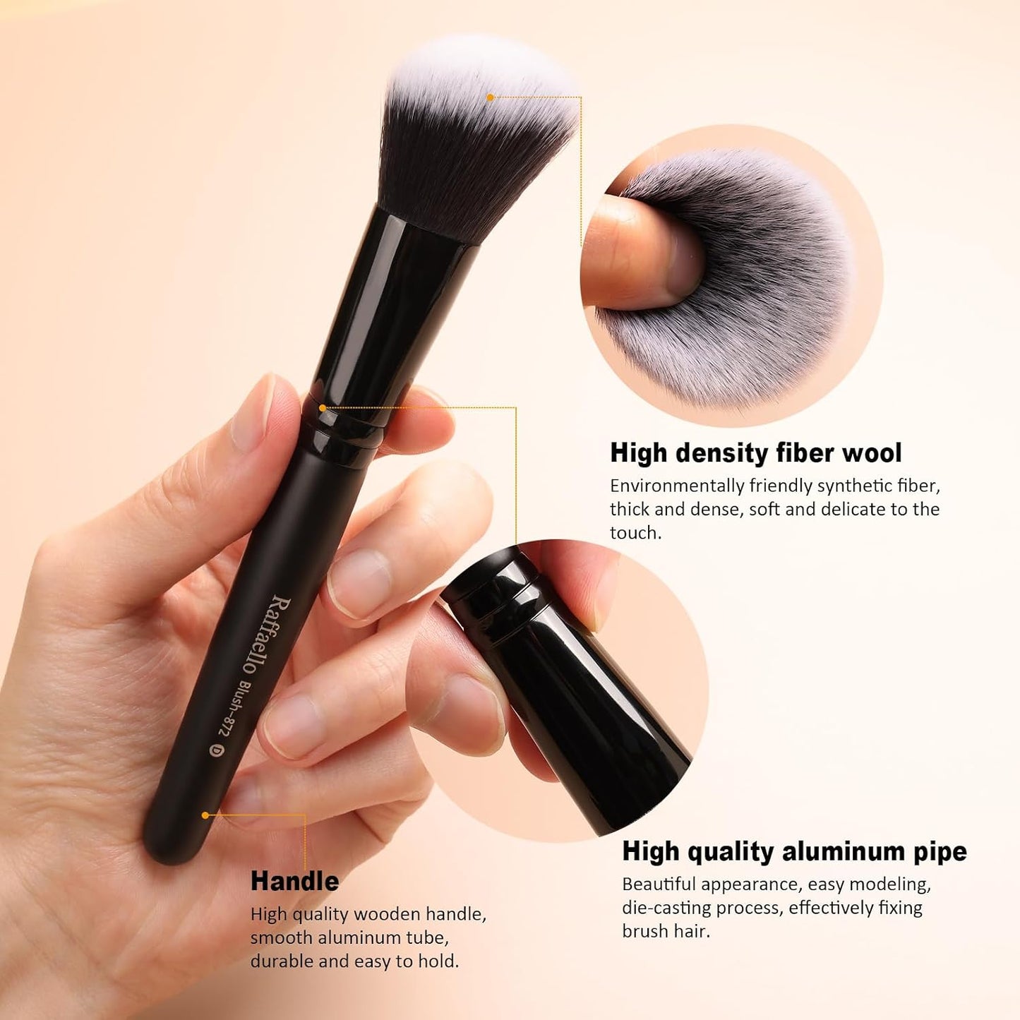 Raffaello Makeup Brushes 15Pcs Makeup Brush Set Premium Synthetic Bristles | for Powder, Foundation, Contour, Blush, Concealer, Bronzer, Buffing, Eye Shadow Blending Liner