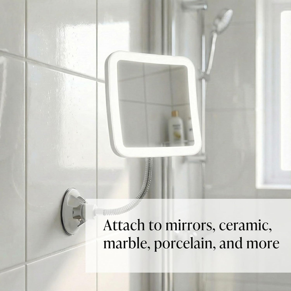 Fancii 10x Flexible Magnifying Mirror with 3 LED Light Settings, Rechargeable - Gooseneck Lighted Makeup Mirror for Bathroom, Locking Suction Mount, Cordless, 360° Rotatable (Mira 2 Plus)