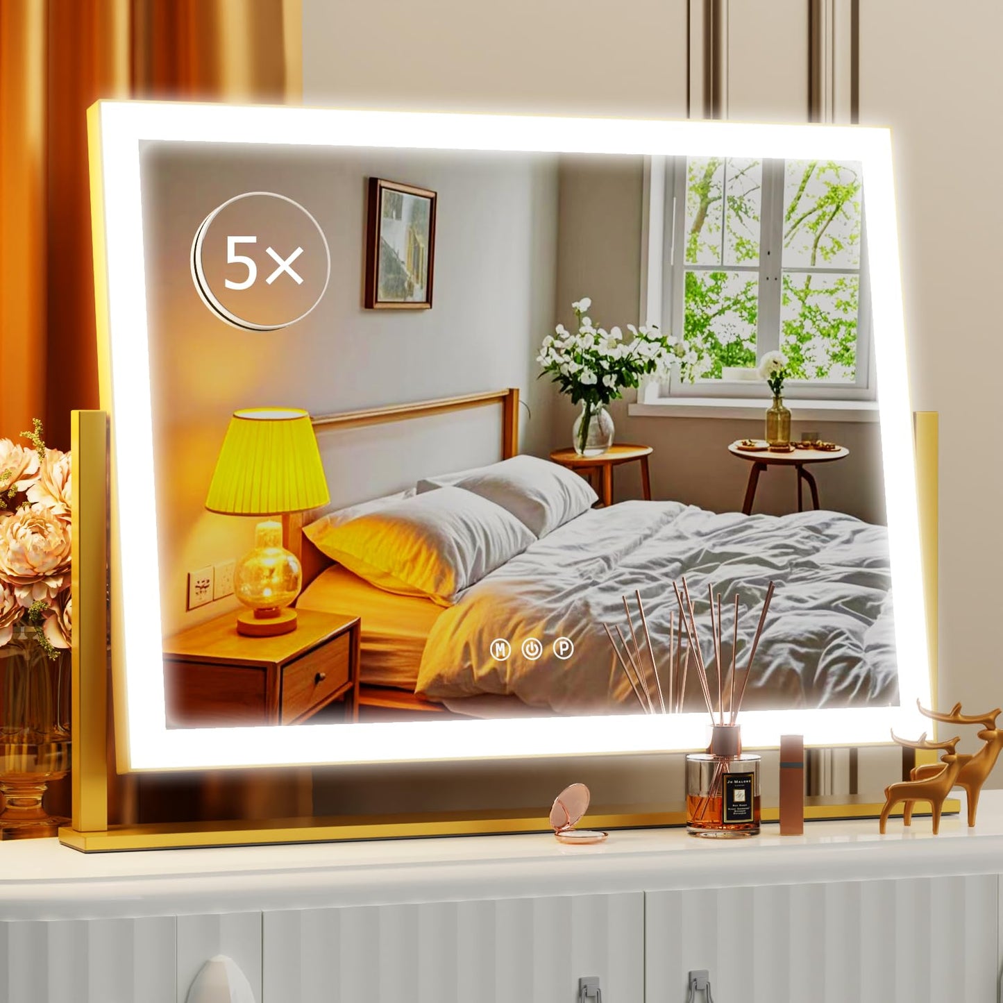 Gvnkvn Lighted Makeup Mirror, 17.3"x13" Hollywood Vanity Mirror with Led Lights, Three Color Lighting Modes, and 10X Magnification Mirror, Smart Touch Control, 360°Rotation (White, Gift Box)