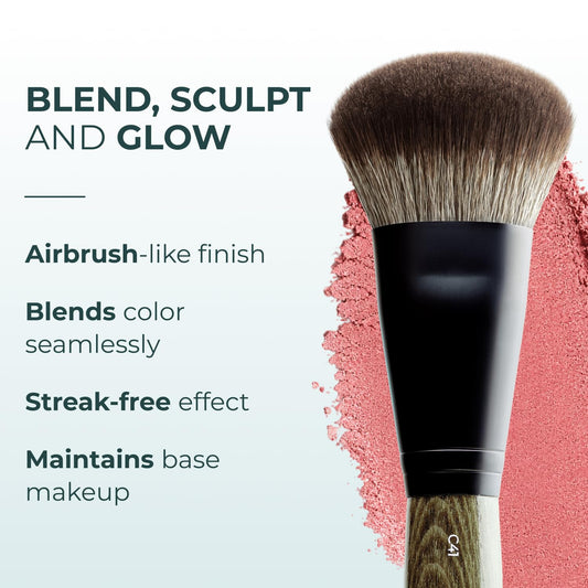 Rose and Ben Beauty C41 Angled Blush Brush | Multi-Use Angled Makeup Brush, Use with Pressed, Powder & Cream Cosmetics, Non-Shedding Synthetic Bristles, Cruelty-Free