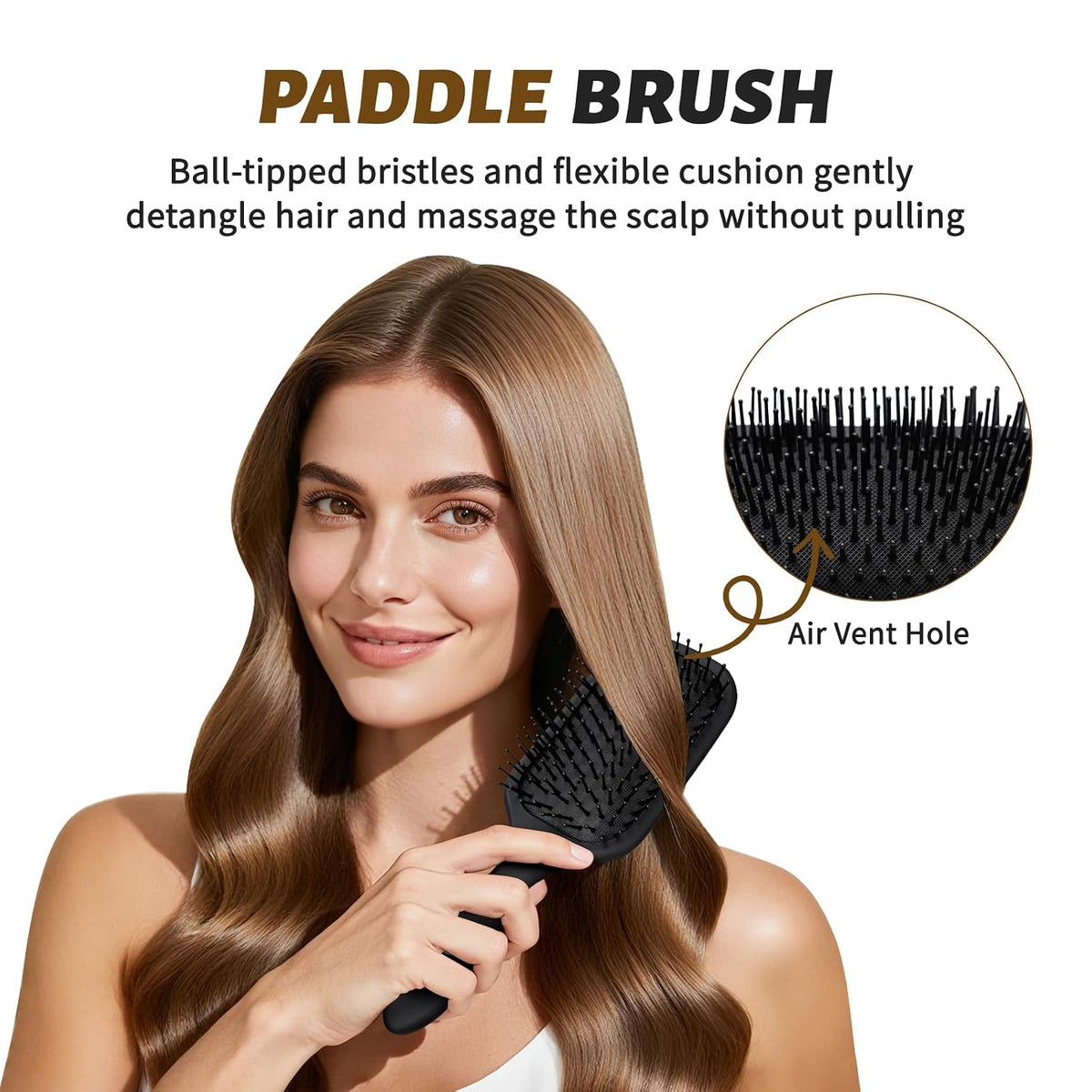 Hair Brush and Comb Set Detangling Styling, Wet-Hair Combing Sectioning | Paddle brush, Styling brush, Wide-tooth & tail comb, Anti-static, Soft bristles gently detangle, Massage scalp, Boost shine