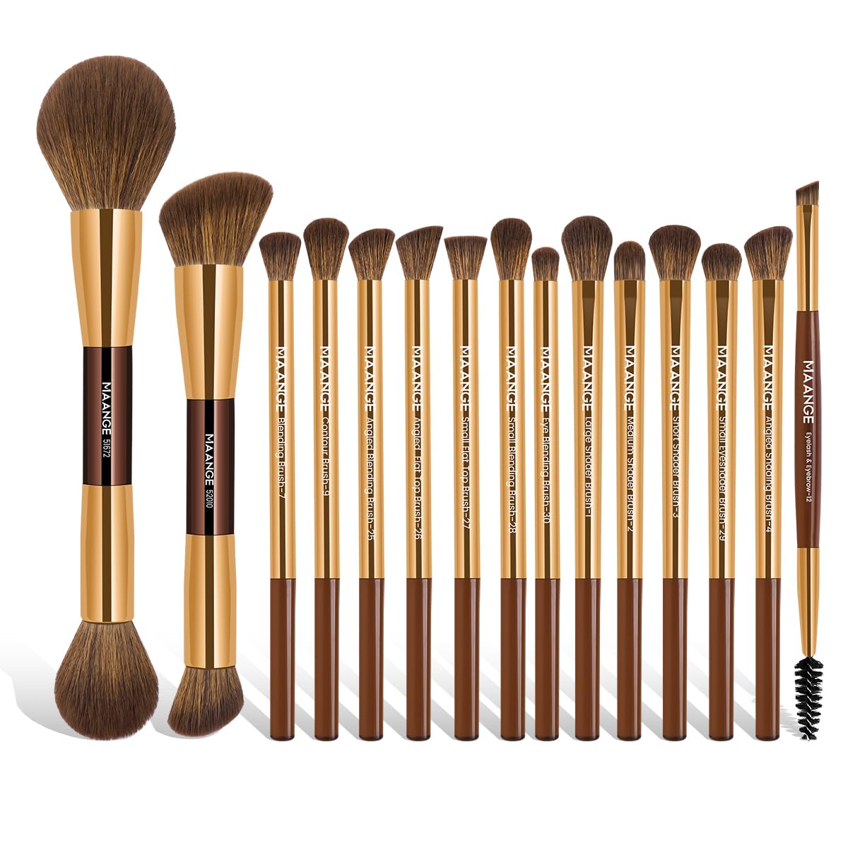 MAANGE 15 PCS Makeup Brushes Double-ended Makeup Brush Set Double Sided Angled/Round Top Brush Foundation Contour Blending Eyebrow Eyeshadow Concealer (Coffee)