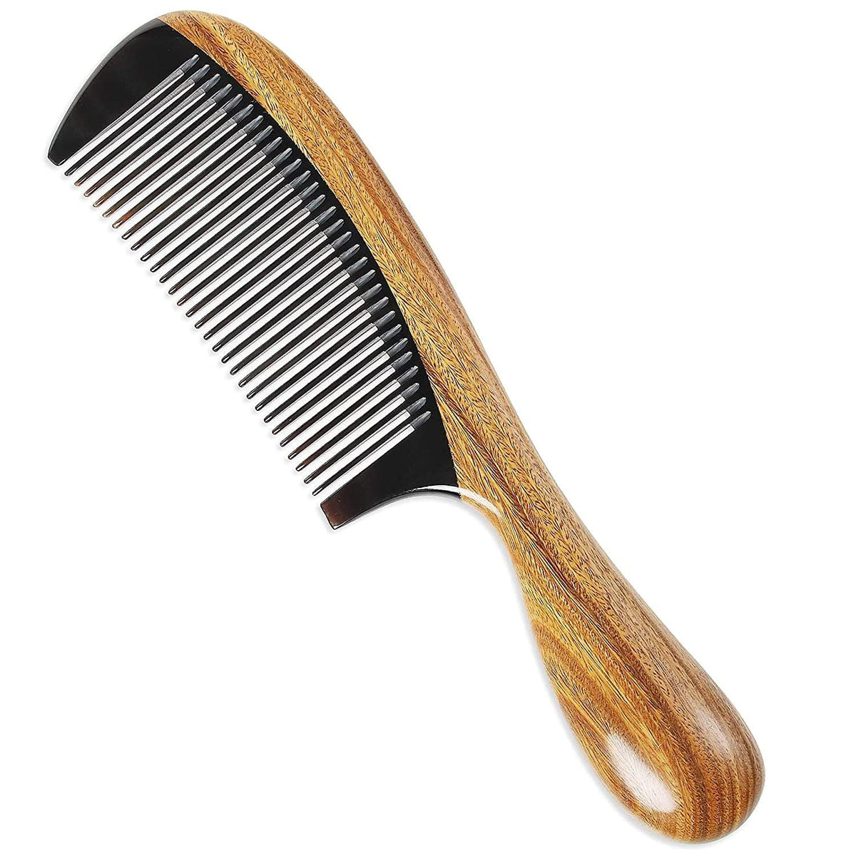 Onedor Handmade Buffalo Horn and Sandalwood Hair Combs - Anti-Static Natural Scent Wooden Detangler (Fine Tooth) | Handmade, Green Sandalwood Handle, 8 x 2 in, 0.1 in Tooth Spacing, Rounded Teeth, Helps Reduce Static, Men and Women