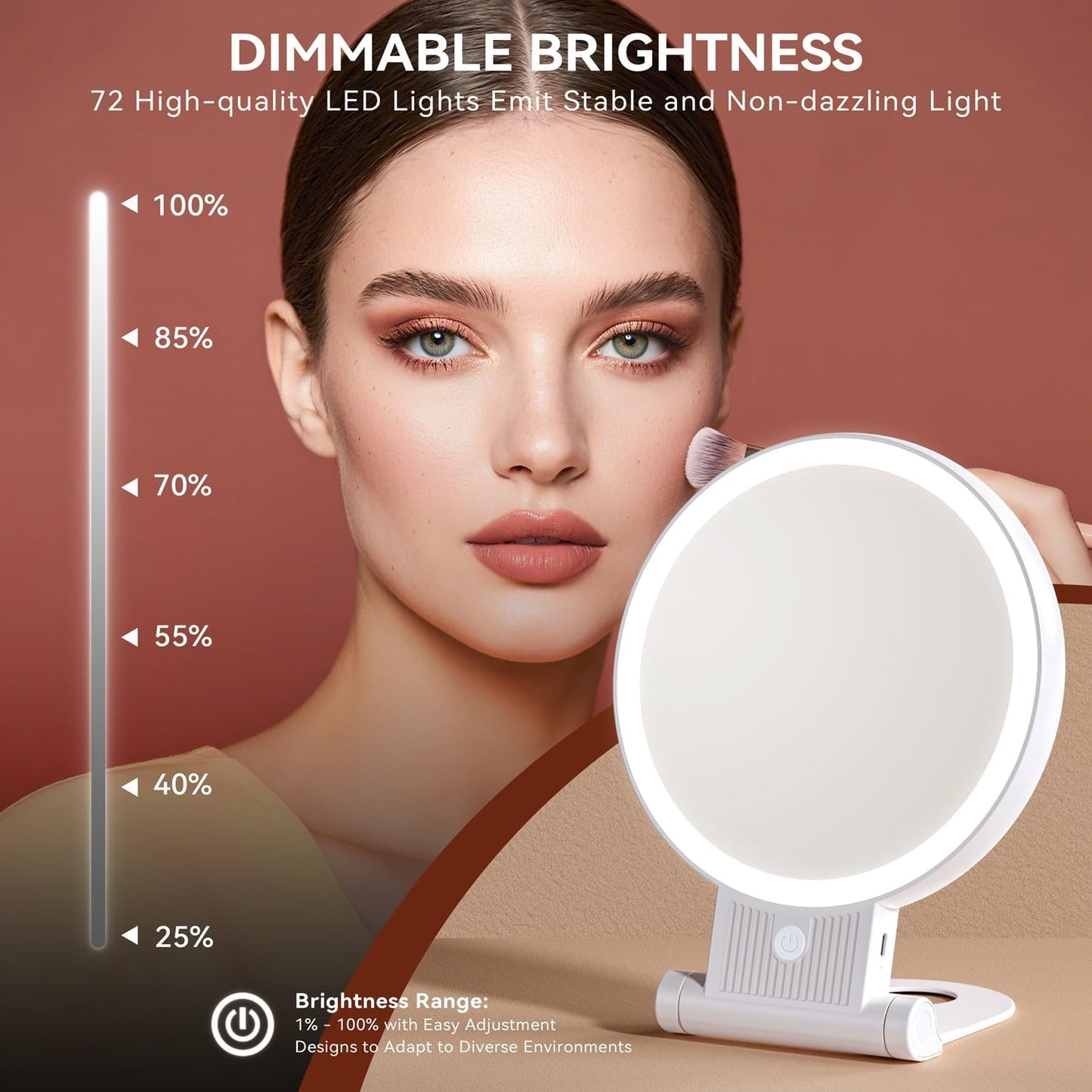 Auxmir 30X/1X Makeup Magnifying Mirror with Light, BM-2403 | double-sided button, adjustable 3 color lights, foldable design, desk mirror for travel women, 2000mAh battery, twezzers