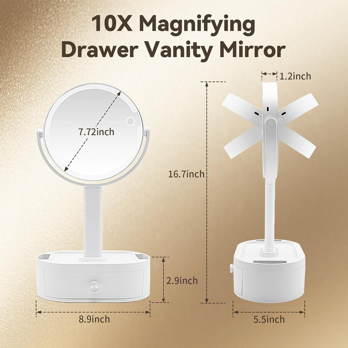 Makeup Mirror with Lights, Lighted Makeup Mirror with Magnification, 80 LED Vanity Mirror with Lights, 3 Color Modes & Stepless Dimming, Shatterp roof & Stable Base