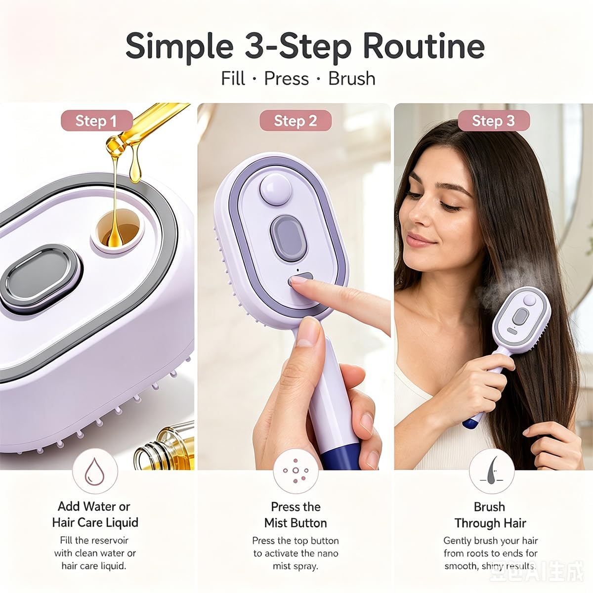 Electric Spray Air Cushion Massage Comb,2026 New 5 in 1 Air Cushion Brush with Self-Cleaning Airbag for applying essential oils, Relieve Hair Tangles & Dryness(Purple)