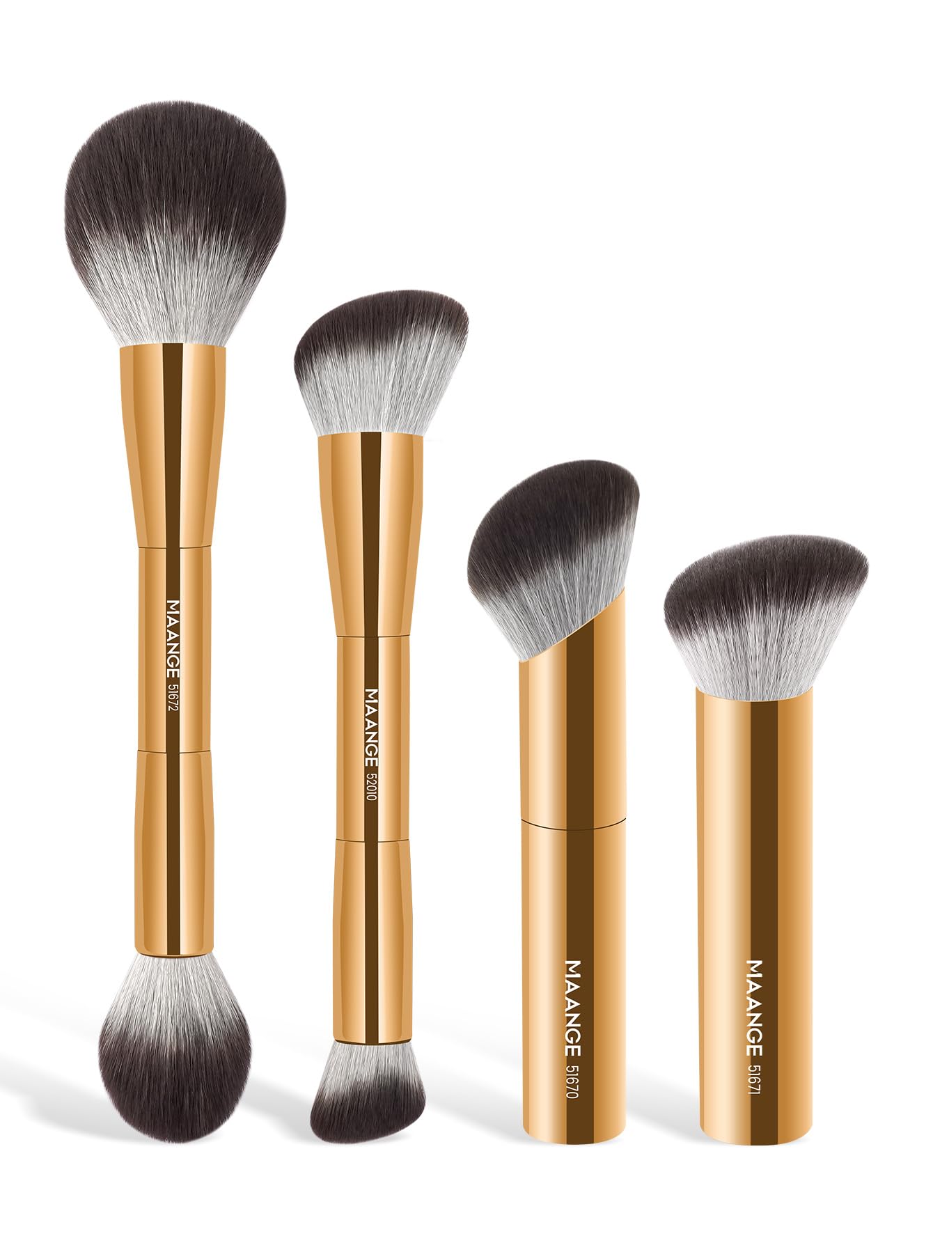 MAANGE 4 PCS Foundation Makeup Brush Set Double-ended Kabuki Contour Brush for Liquid Powder Concealer Cream Cosmetics Blending Blush Face Makeup Tools Kit (Coffee)
