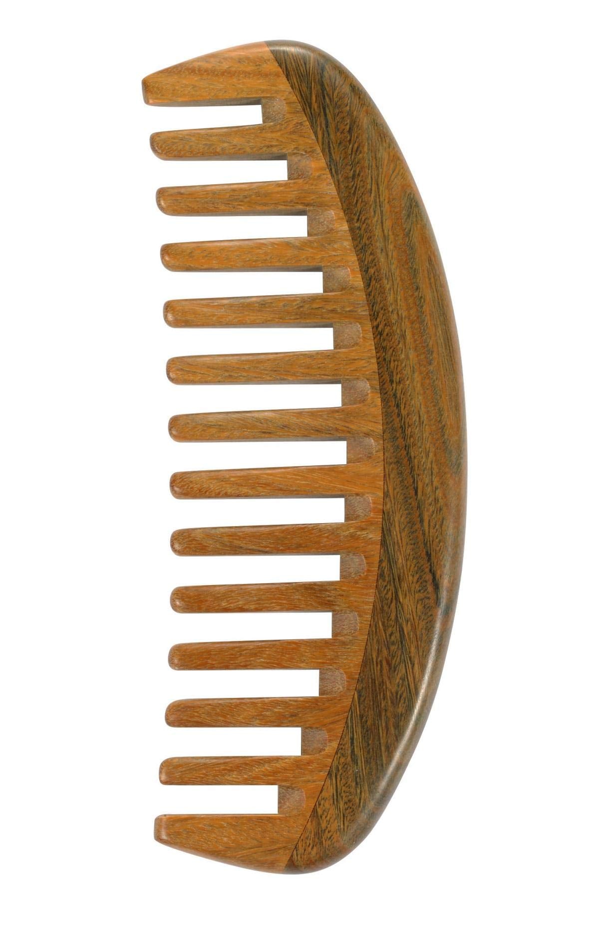 Louise Maelys Wooden Wide Tooth Hair Comb for Curly Detangling Sandalwood | Anti Static Smooth Teeth Reduce Snagging Breakage Scalp Massage Travel Friendly Size Grooming Gentle Hair Care Tool