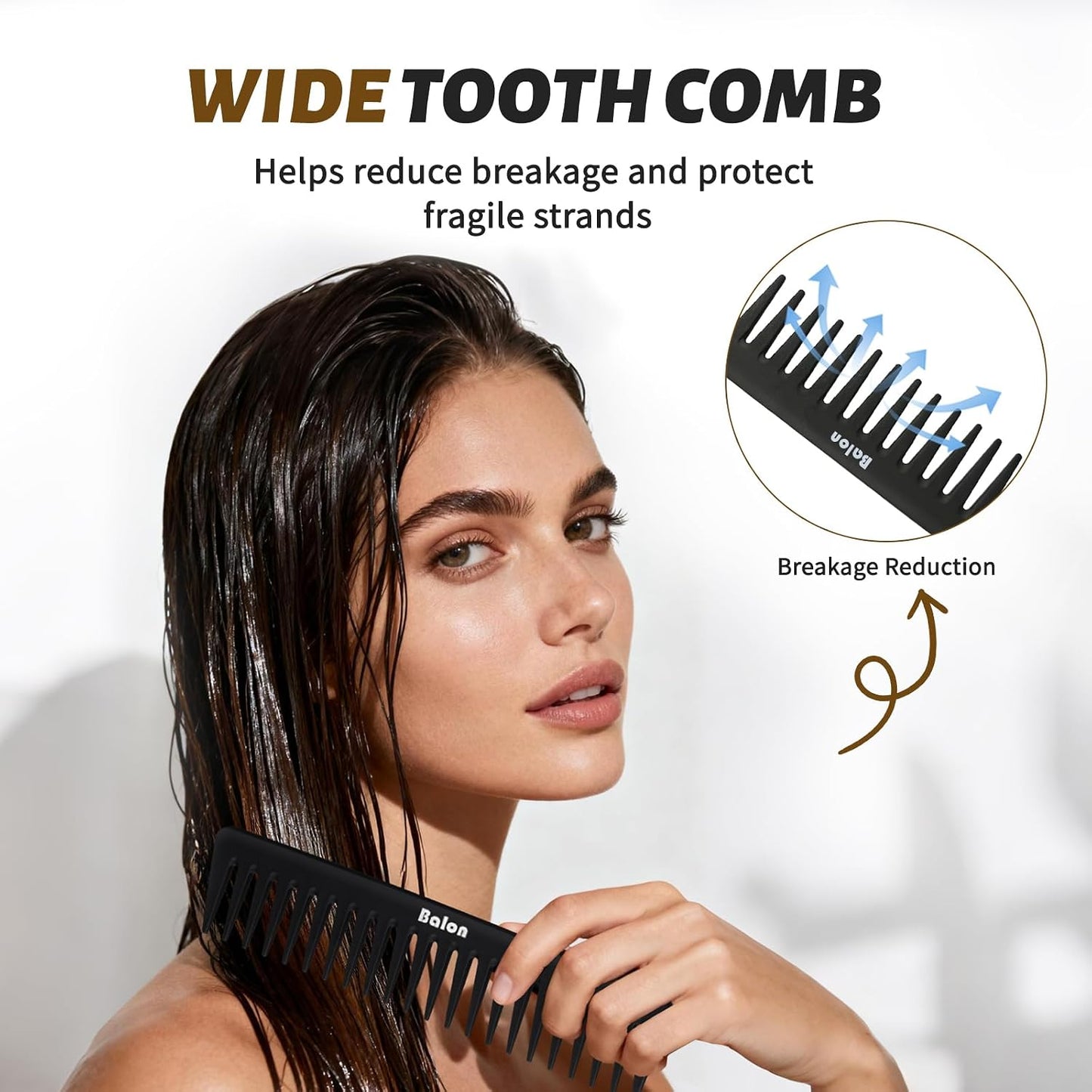 Hair Brush and Comb Set Detangling Styling, Wet-Hair Combing Sectioning | Paddle brush, Styling brush, Wide-tooth & tail comb, Anti-static, Soft bristles gently detangle, Massage scalp, Boost shine