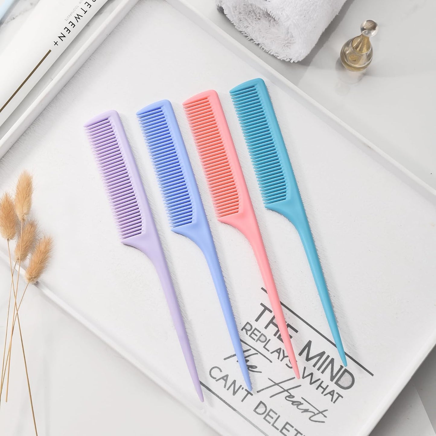 4 Pcs Rat Tail Comb Set for Women -Fine Tooth Styling comb with Pick, Anti-Static Heat Resistant Teasing Comb,Professional Hair Parting Tools for Smooth Detangling, Updos & Salon-Perfect Hairstyles.