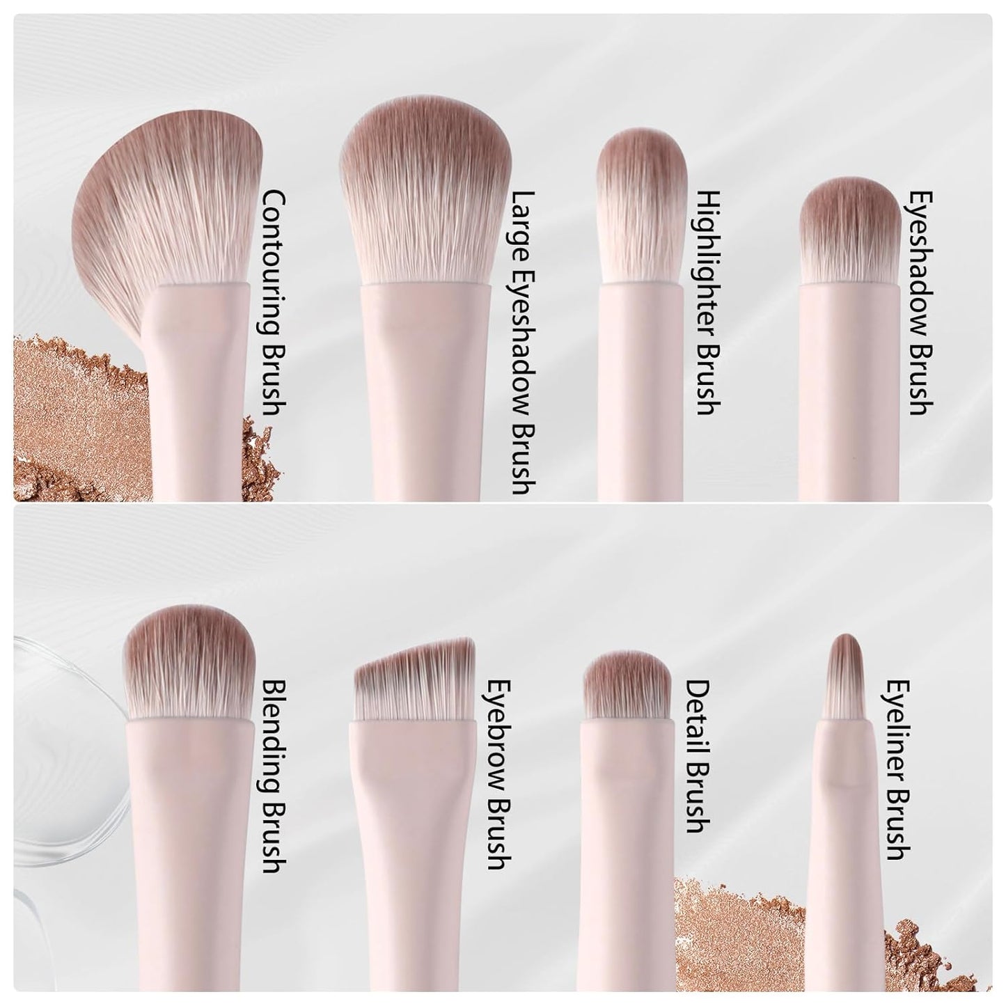 Professional 8 Piece Eye Makeup Brushes Set with Blending, Eyeliner & Angled Eyebrow Brushes - Eyeshadow Brush Kit for Hooded Eyes, Beginner Friendly Makeup Tools