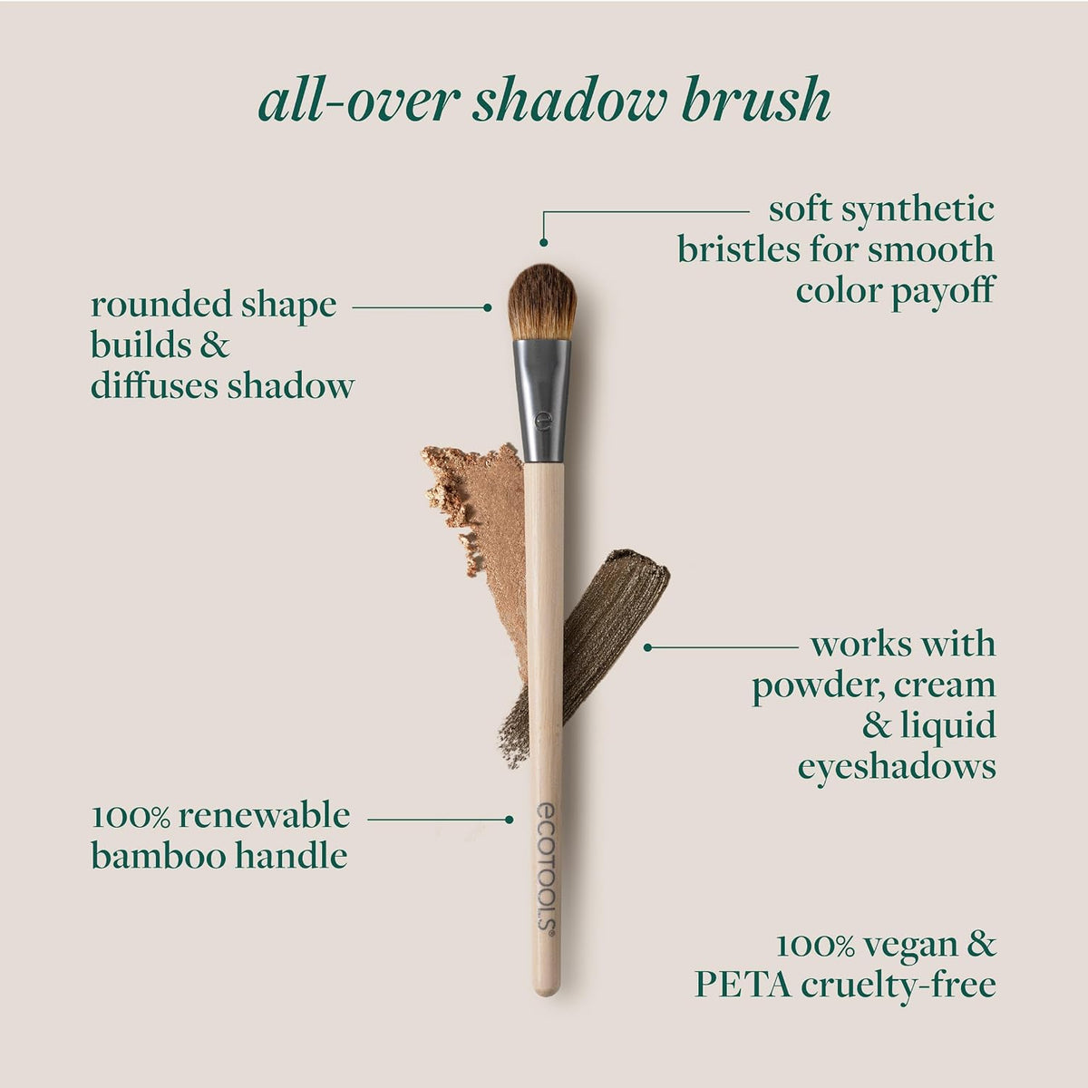 EcoTools All Over Eye Brush, Fluffy Eyeshadow Brush, Cruelty-Free, 1 Count | Eye shadow brush for blending lid and crease color, soft synthetic bristles for everyday eye makeup, sustainable, vegan