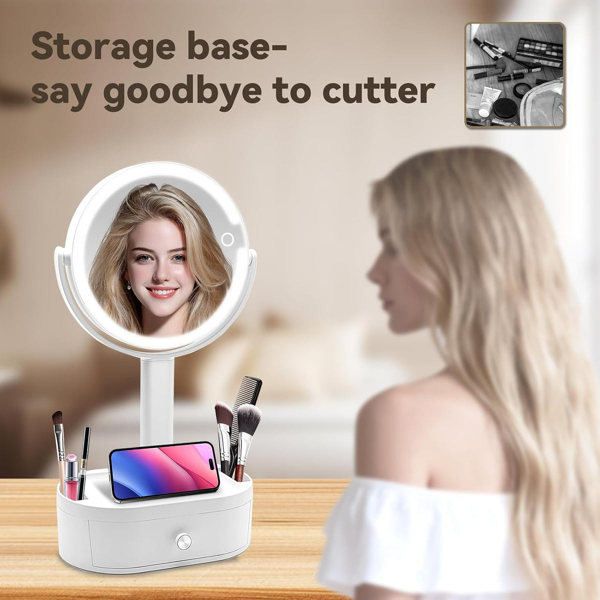 Makeup Mirror with Lights, Lighted Makeup Mirror with Magnification, 80 LED Vanity Mirror with Lights, 3 Color Modes & Stepless Dimming, Shatterp roof & Stable Base