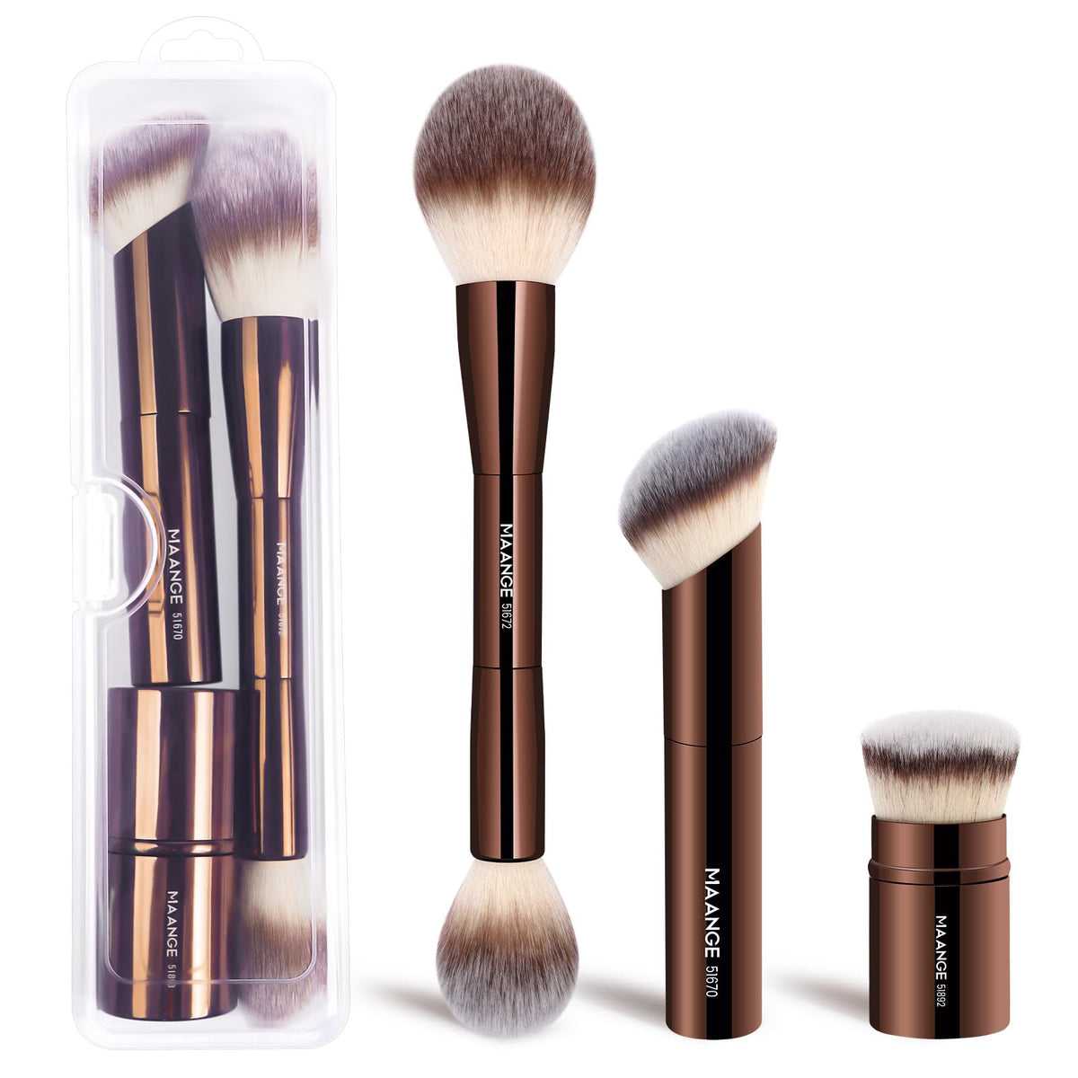 MAANGE Foundation Makeup Brushes, 2Pcs Double Ended Makeup Brush for Blending Liquid Powder Concealer Cream Blush Buffe (Gold)