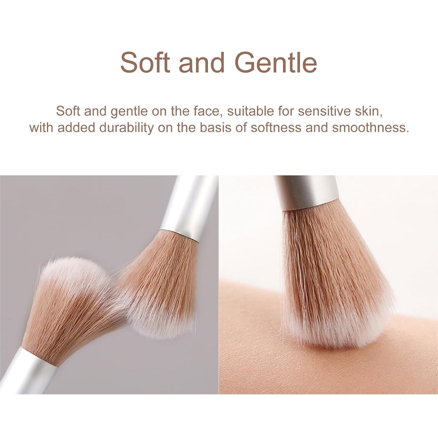 10-Piece Set Fluffy Beauty Makeup Brushes, Portable Blending Brushes with Eyebrow and Powder Application, White Mushroom-Design Plastic Travel Brushes for Makeup
