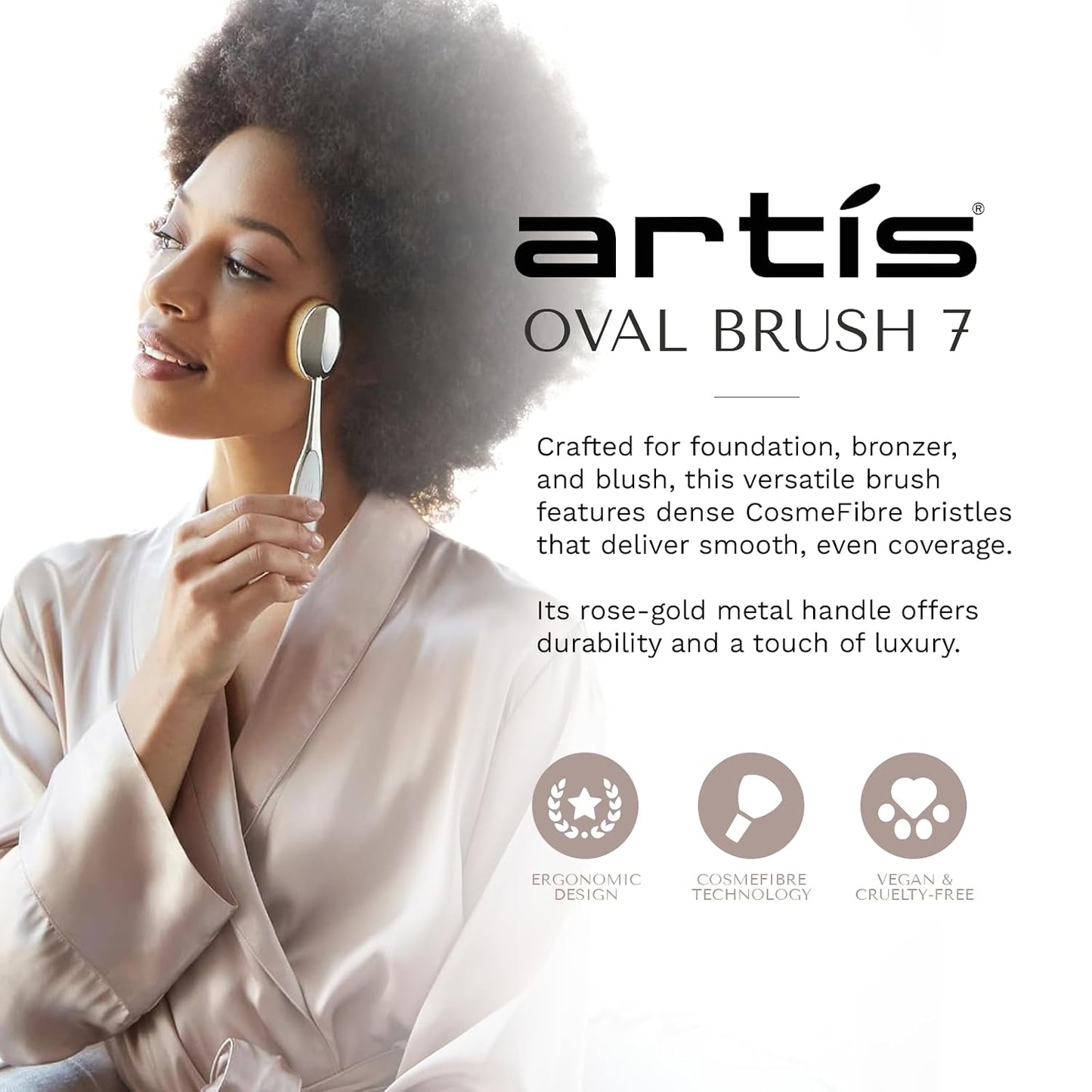 Artis Elite Oval 7 Brush Professional Foundation Brush with Patented CosmeFibre Synthetic Bristles & Ergonomic Metal Alloy Handle for Liquid, Cream & Powder Makeup, Mirror
