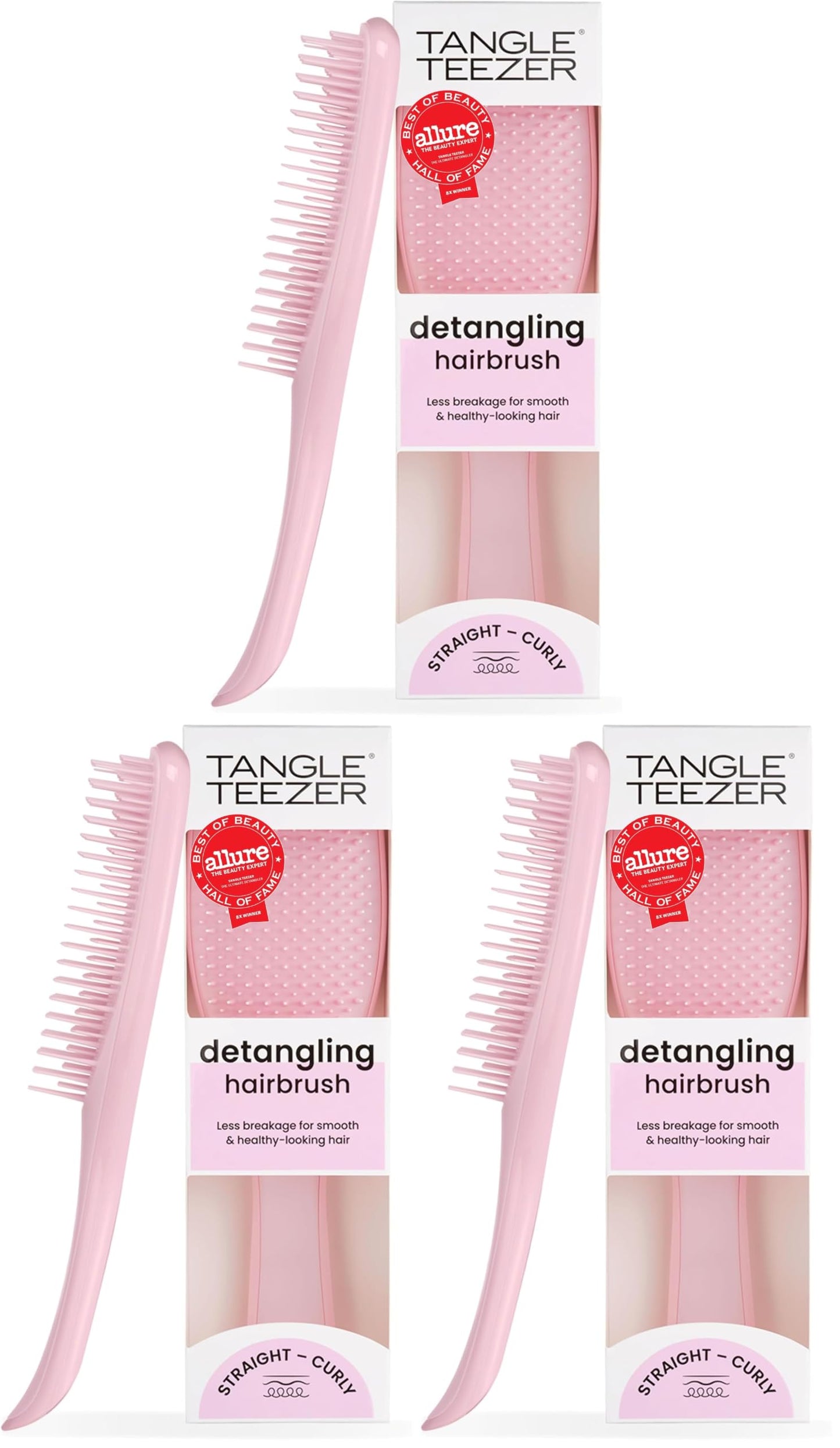 Tangle Teezer Ultimate Detangler Brush, Straight to Wavy, Millennial Pink | Patented two-tier, regular-flex teeth reduce breakage & split ends on wet or dry hair; Shower-friendly hairbrush for all ages