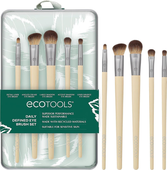 EcoTools Daily Defined Eye Brush Kit, Makeup Brushes, 5 Piece Set | Eye brushes for liquid, powder, and cream eyeshadow and eyeliner application, synthetic hair, cruelty-free