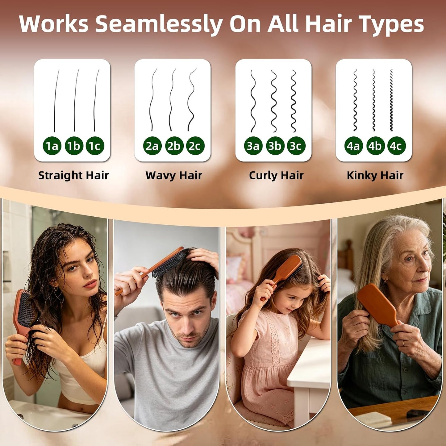 Wooden Hair Brush –Detangling Air Cushion Paddle, Anti-Static, Reduces Breakage, for Curly & Straight Hair, Wet & Dry Use for Women Men All Hair Types