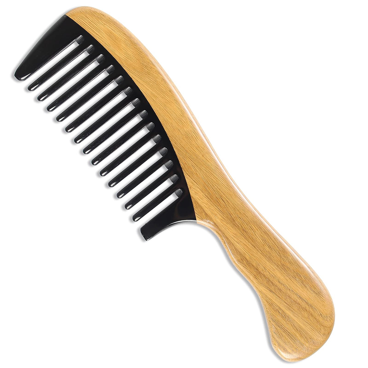 Onedor Handmade Buffalo Horn and Sandalwood Hair Combs - Anti-Static Natural Scent Wooden Detangler (Fine Tooth) | Handmade, Green Sandalwood Handle, 8 x 2 in, 0.1 in Tooth Spacing, Rounded Teeth, Helps Reduce Static, Men and Women