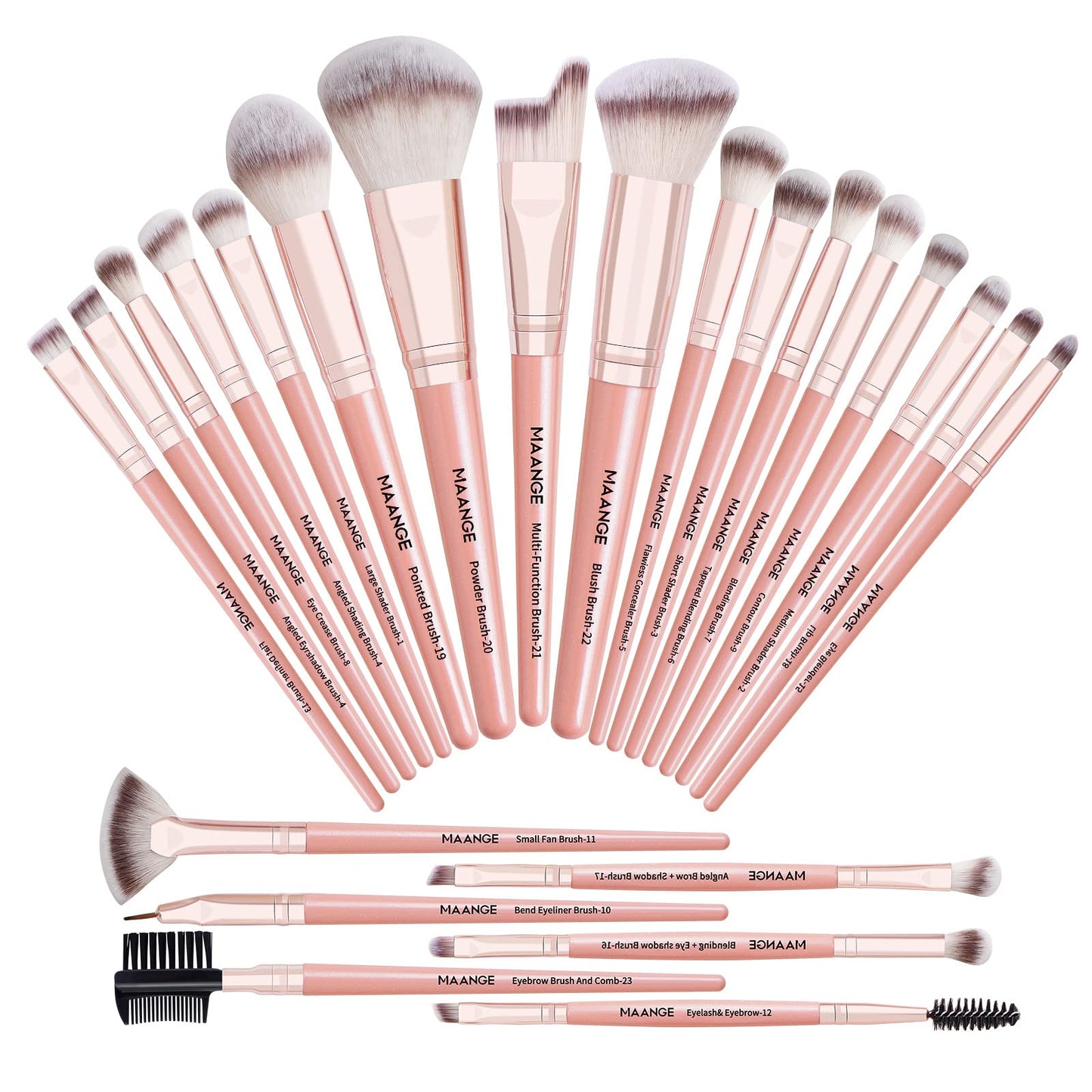 MAANGE Makeup Brush Set 23 Pcs Makeup Brushes Premium Synthetic Make up brushes Professional Face Powder Blush Pointed Eyeshadow Blending Brush Gifts for Women/Girls(Champagne)